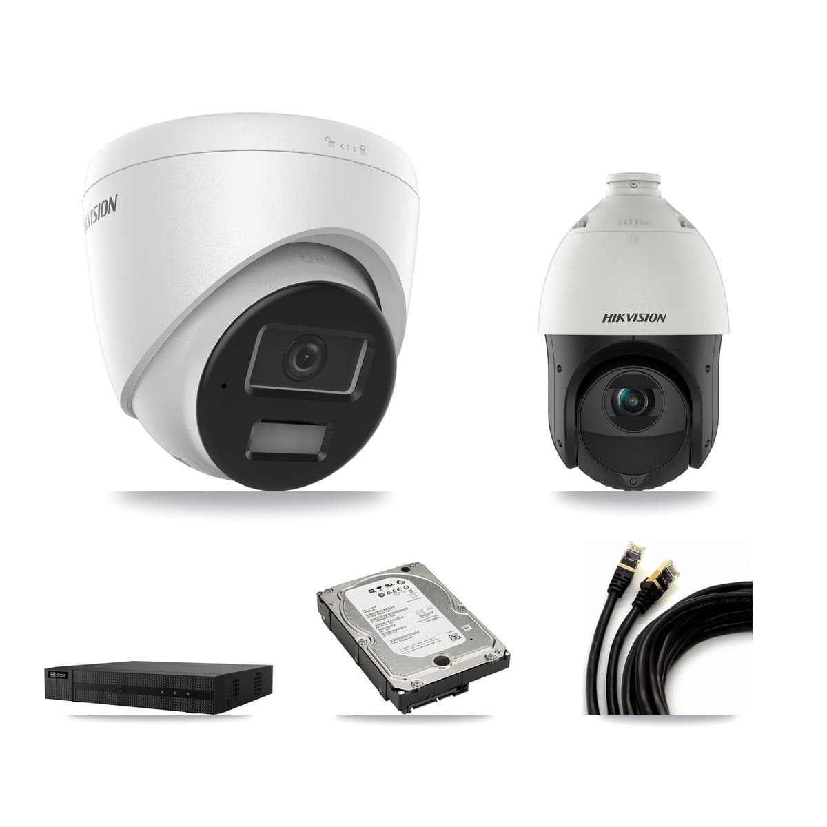 Hikvision & HiLook 8-Channel 4MP CCTV Kit — 3 Turret + 1 PTZ Cameras + 5TB Recording (NVR-108MH-D Recorder) - Image 1
