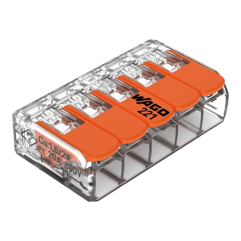 221 PCT-415 Compact Wire Connector | Universal 1-In-4-Out Terminal (0.08-4mm²) | 250V Rated - Image 1