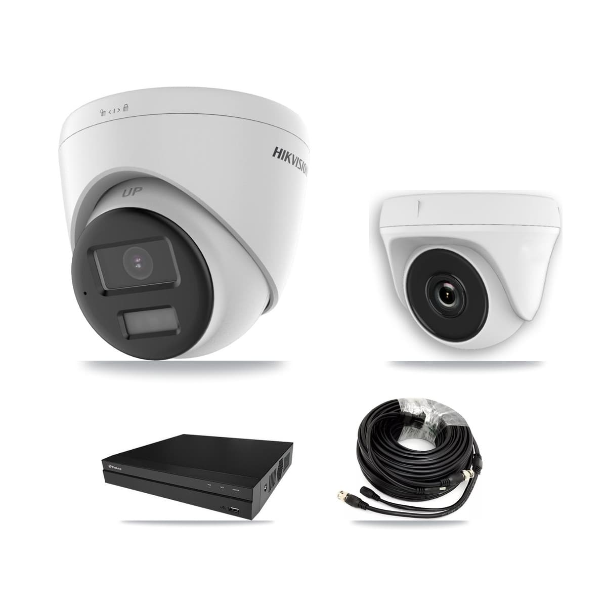 Hikvision & Prolux 8-Channel 2MP – 4K CCTV Kit — 5 DS-2CE78U0T 4K Turret + 2 White HDT-2MP-N20W 2MP Dome Cameras + 2× 8TB Recording