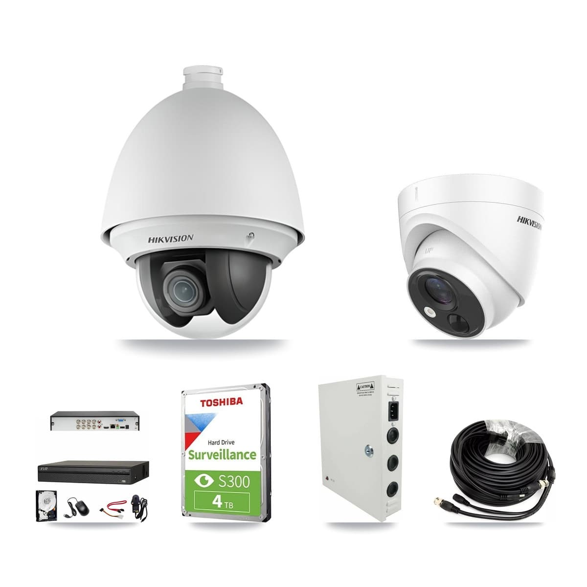 Hikvision & Dahua 8-Channel 2MP – 5MP CCTV Kit — 2 DS-2AE4225T 2MP PTZ + 2 DS-2CE71H0T 5MP Turret Cameras + 4TB Recording (XVR-3108AD Recorder) - Image 1