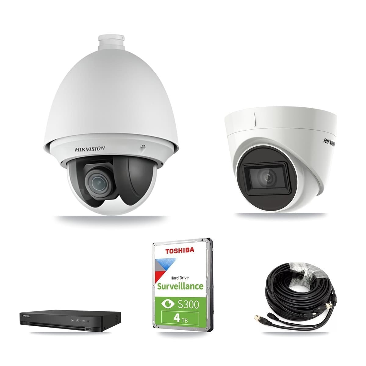 Hikvision 4-Channel 2MP – 4K CCTV Kit — 1 2MP PTZ + 1 4K Turret Cameras + 4TB Recording (DS-7204HUHI Recorder) - Image 1