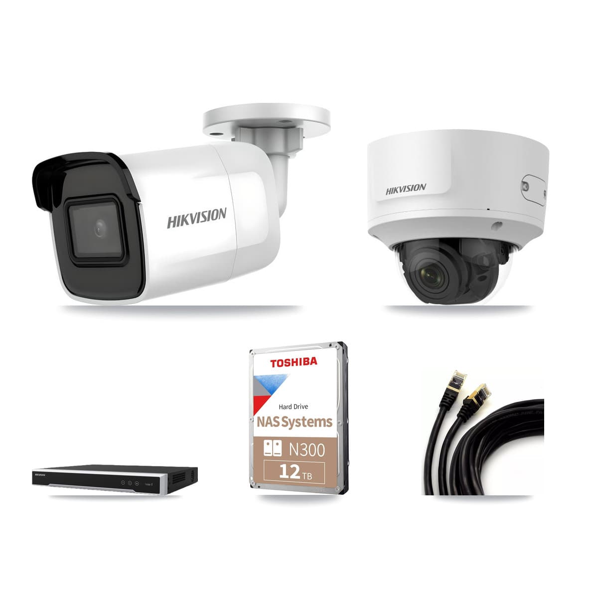 Hikvision 8-Channel 2MP – 4K CCTV Kit — 4 4K Bullet + 1 2MP Dome Cameras + 12TB Recording