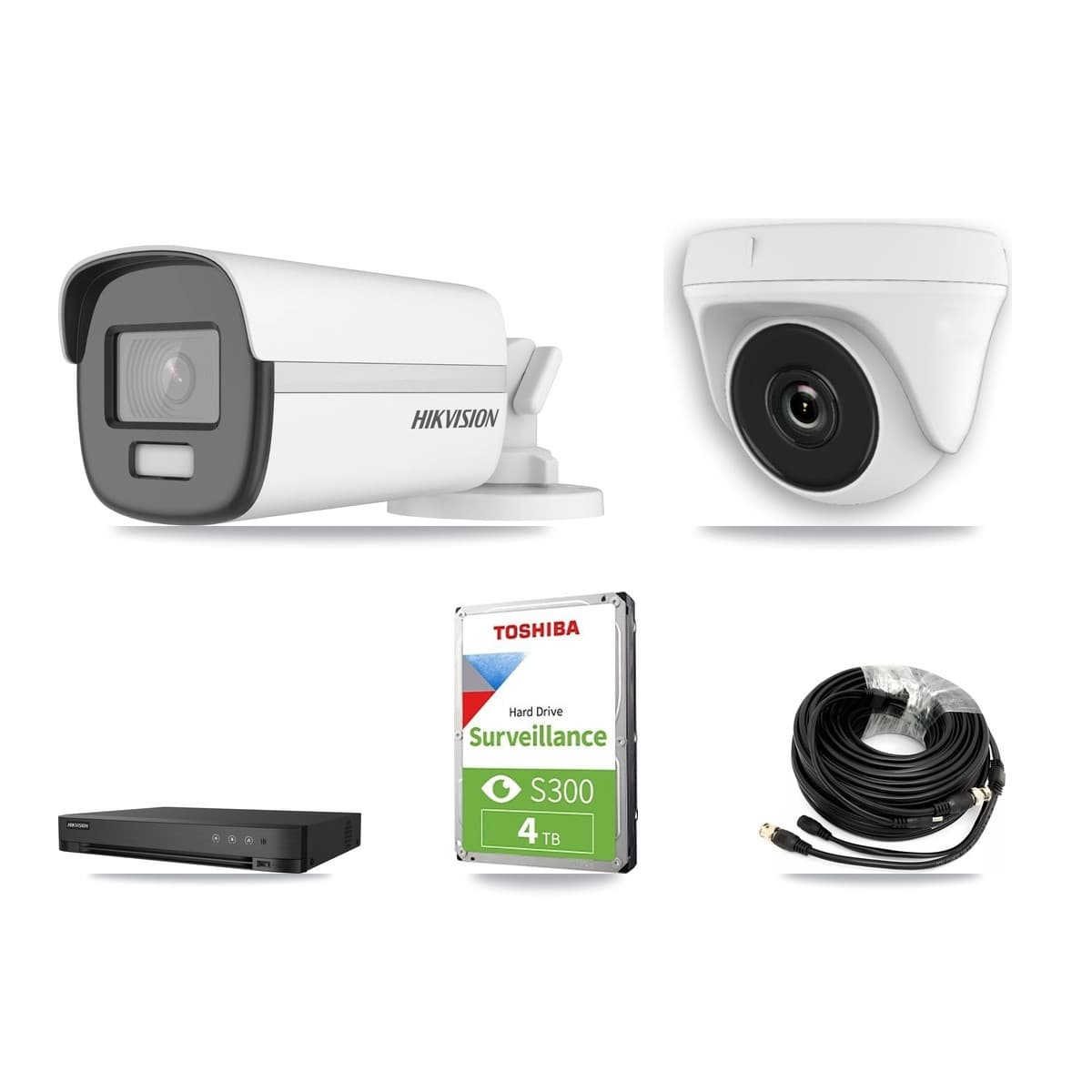 Hikvision 4-Channel 2MP – 4K CCTV Kit — 1 4K Bullet + 1 White 2MP Dome Cameras + 4TB Recording (DS-7204HUHI Recorder) - Image 1