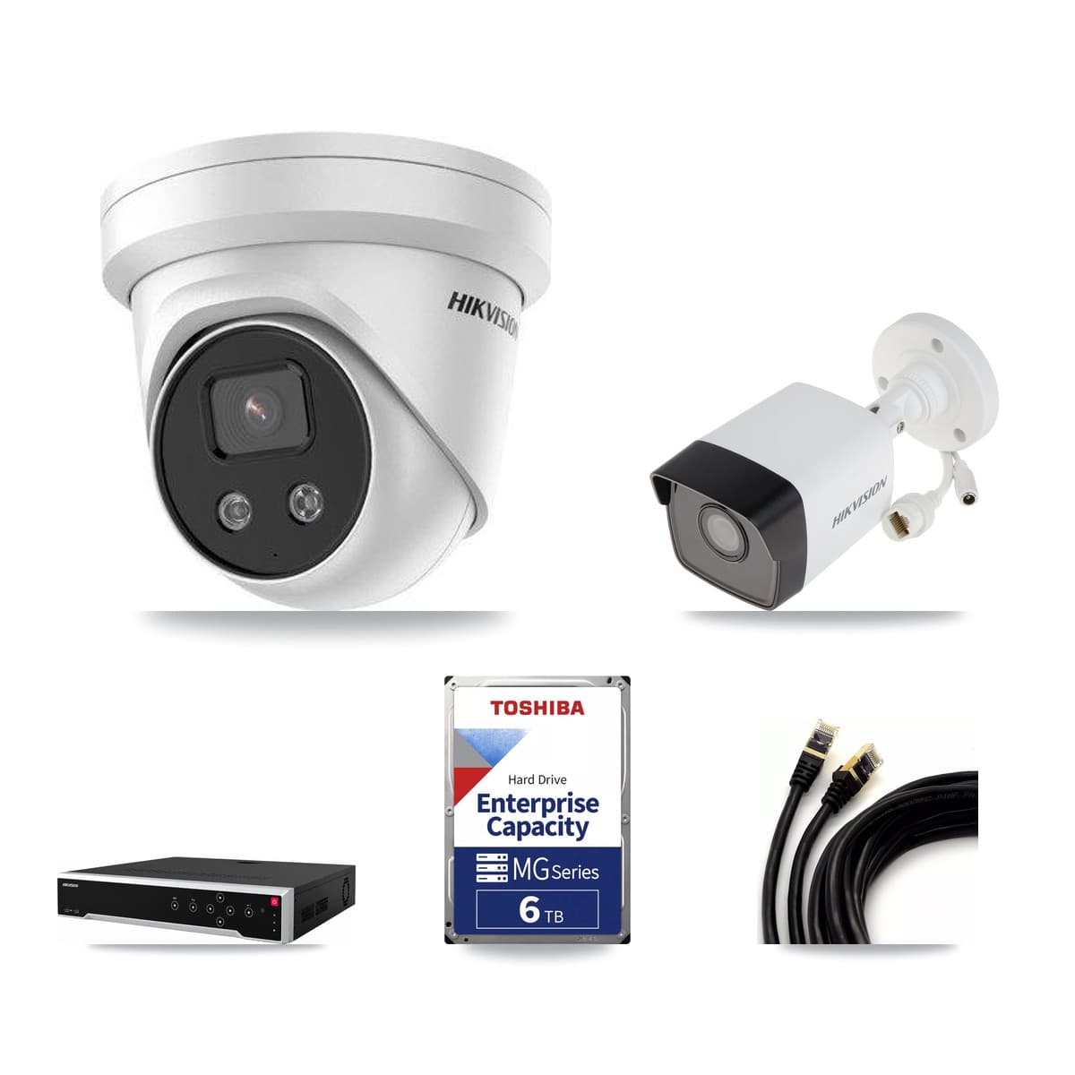 Hikvision 32-Channel 5MP CCTV Kit — 1 DS-2CD1053G0 Bullet + 13 DS-2CD3356G2 Turret Cameras + 3× 6TB Recording