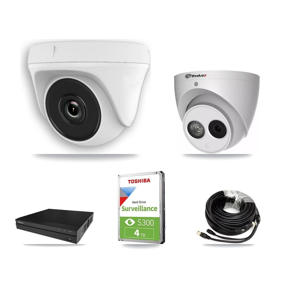 Prolux 8-Channel 2MP – 4MP CCTV Kit — 2 White 2MP Dome + 2 4MP Turret Cameras + 4TB Recording (PXD-5208AN Recorder) - Image 1