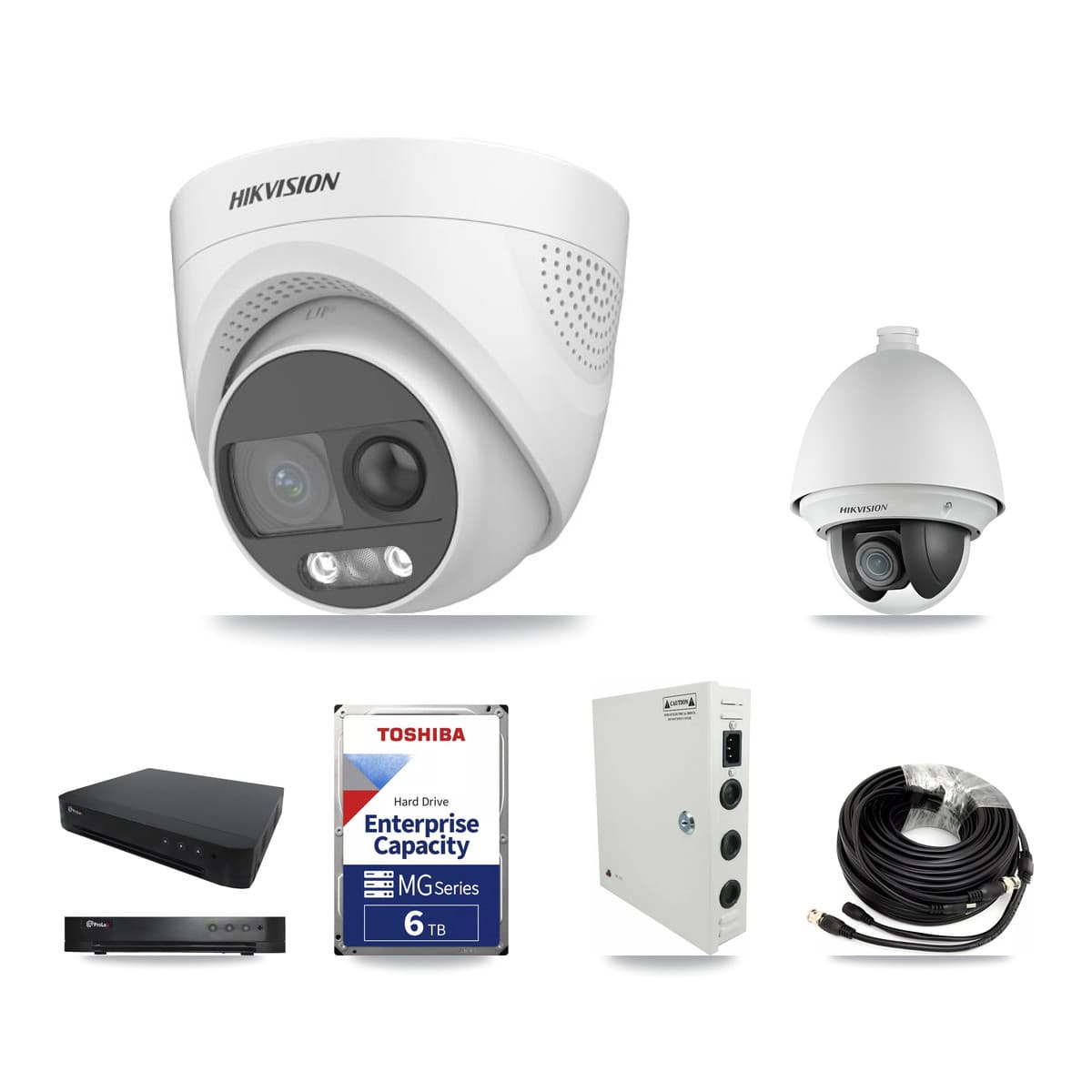 Hikvision & Prolux 16-Channel 2MP – 5MP CCTV Kit — 1 DS-2AE4225T 2MP PTZ + 4 DS-2CE72KF3T 5MP Turret Cameras + 6TB Recording
