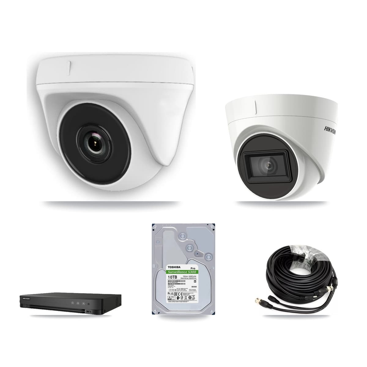 Hikvision 8-Channel 2MP – 4K CCTV Kit — 2 DS-2CE78U1T-IT3F 4K Turret + 6 White HDT-2MP-N20W-2.8MM 2MP Dome Cameras + 10TB Recording (IDS-7208HUHI-M1/E Recorder) - Image 1