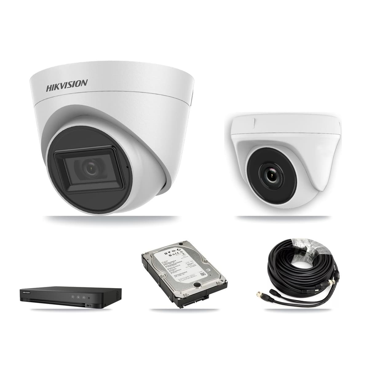 Hikvision 4-Channel 2MP – 5MP CCTV Kit — 3 White 5MP Turret + 1 White 2MP Dome Cameras + 5TB Recording (IDS-7204HUHI Recorder)