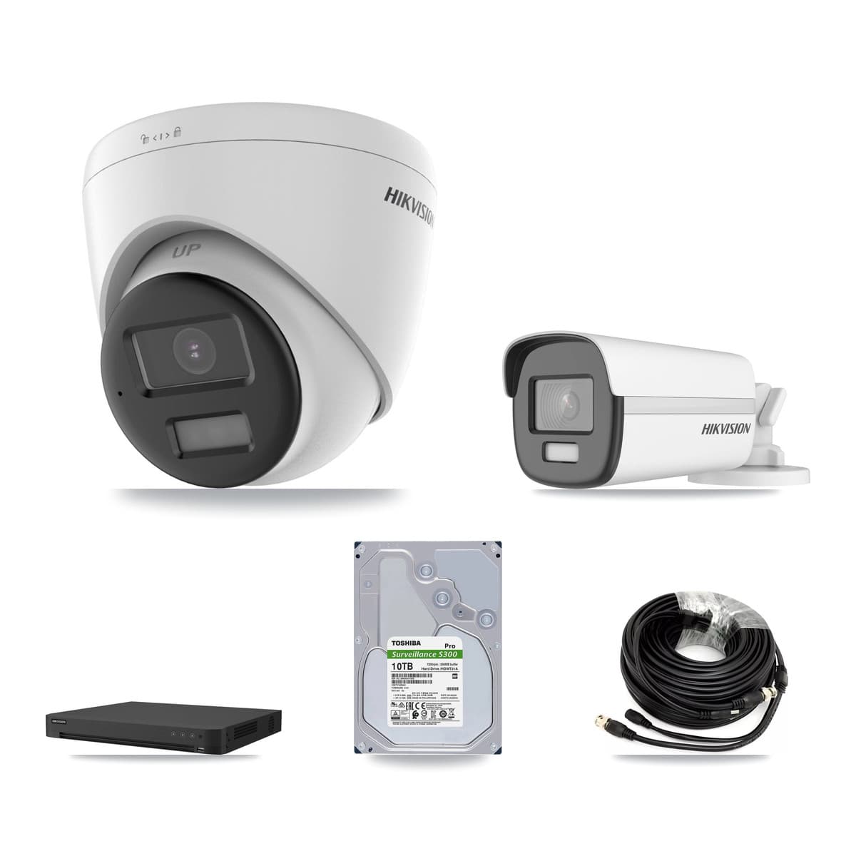 Hikvision 16-Channel 4K CCTV Kit — 1 DS-2CE12UF3T Bullet + 7 DS-2CE78U0T Turret Cameras + 2× 10TB Recording