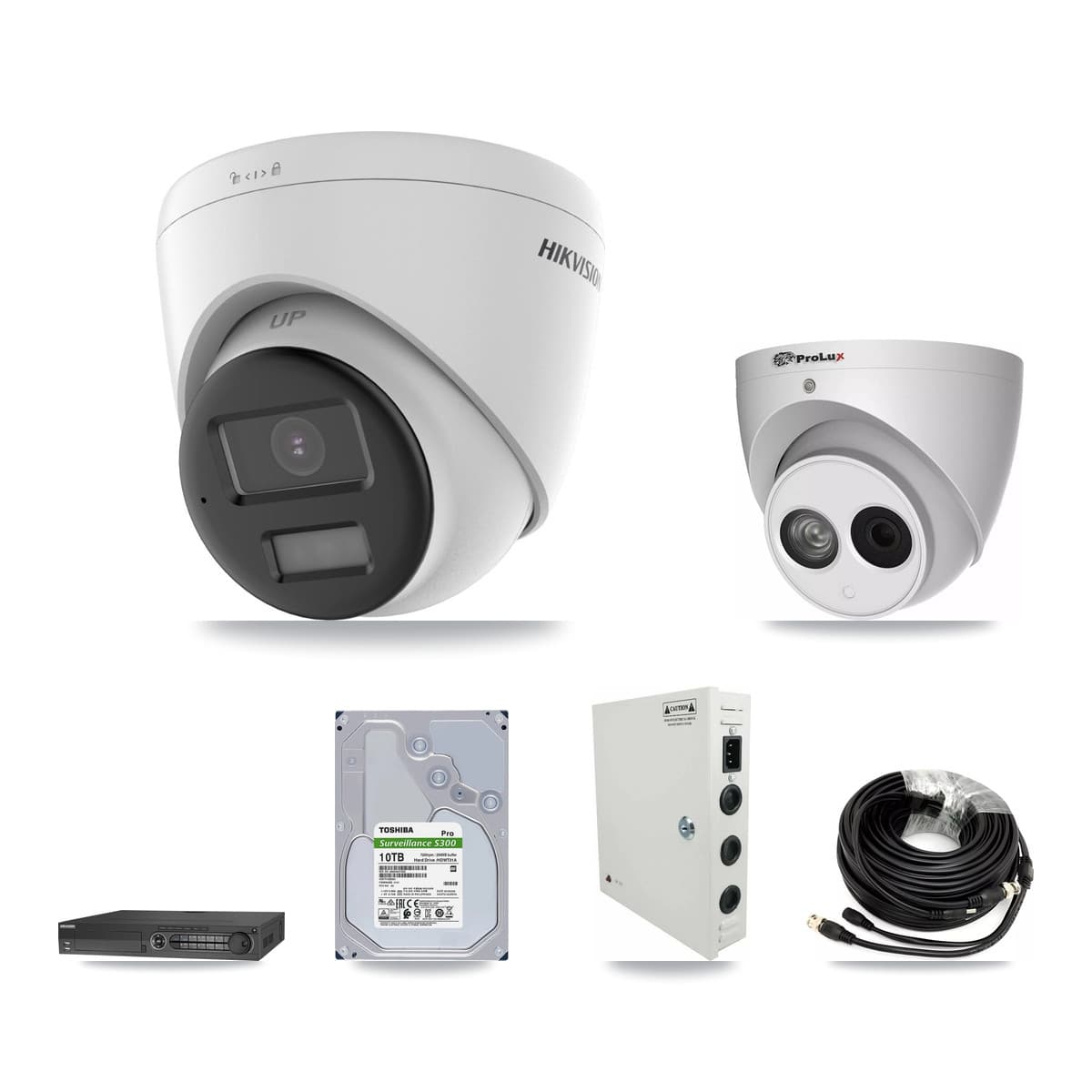 Hikvision & Prolux 32-Channel 4MP – 4K CCTV Kit — 15 DS-2CE78U0T 4K + 1 PXC-612C4W-A 4MP Turret Cameras + 4× 10TB Recording