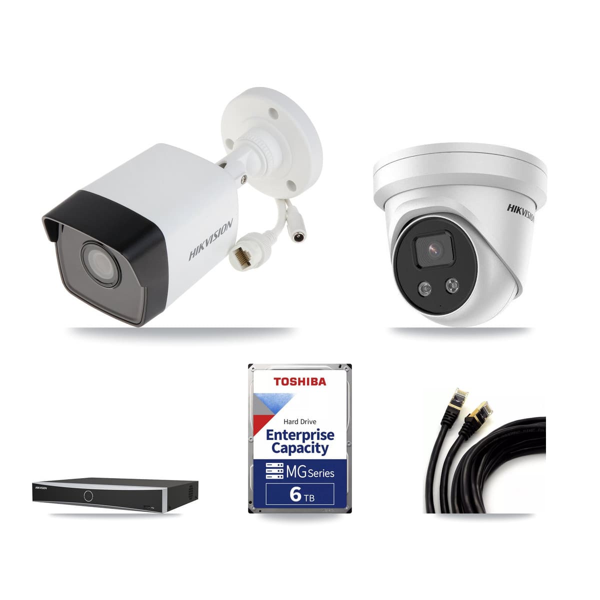 Hikvision 4-Channel 5MP CCTV Kit — 1 DS-2CD1053G0 Bullet + 1 DS-2CD3356G2 Turret Cameras + 6TB Recording