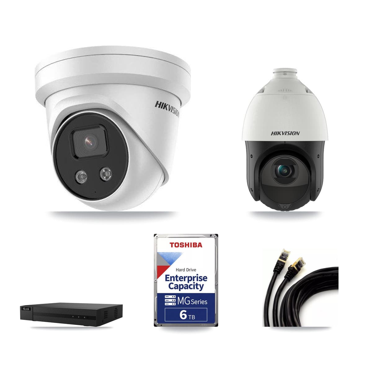 Hikvision & HiLook 8-Channel 4MP – 5MP CCTV Kit — 5 5MP Turret + 1 4MP PTZ Cameras + 6TB Recording (NVR-108MH-D Recorder) - Image 1
