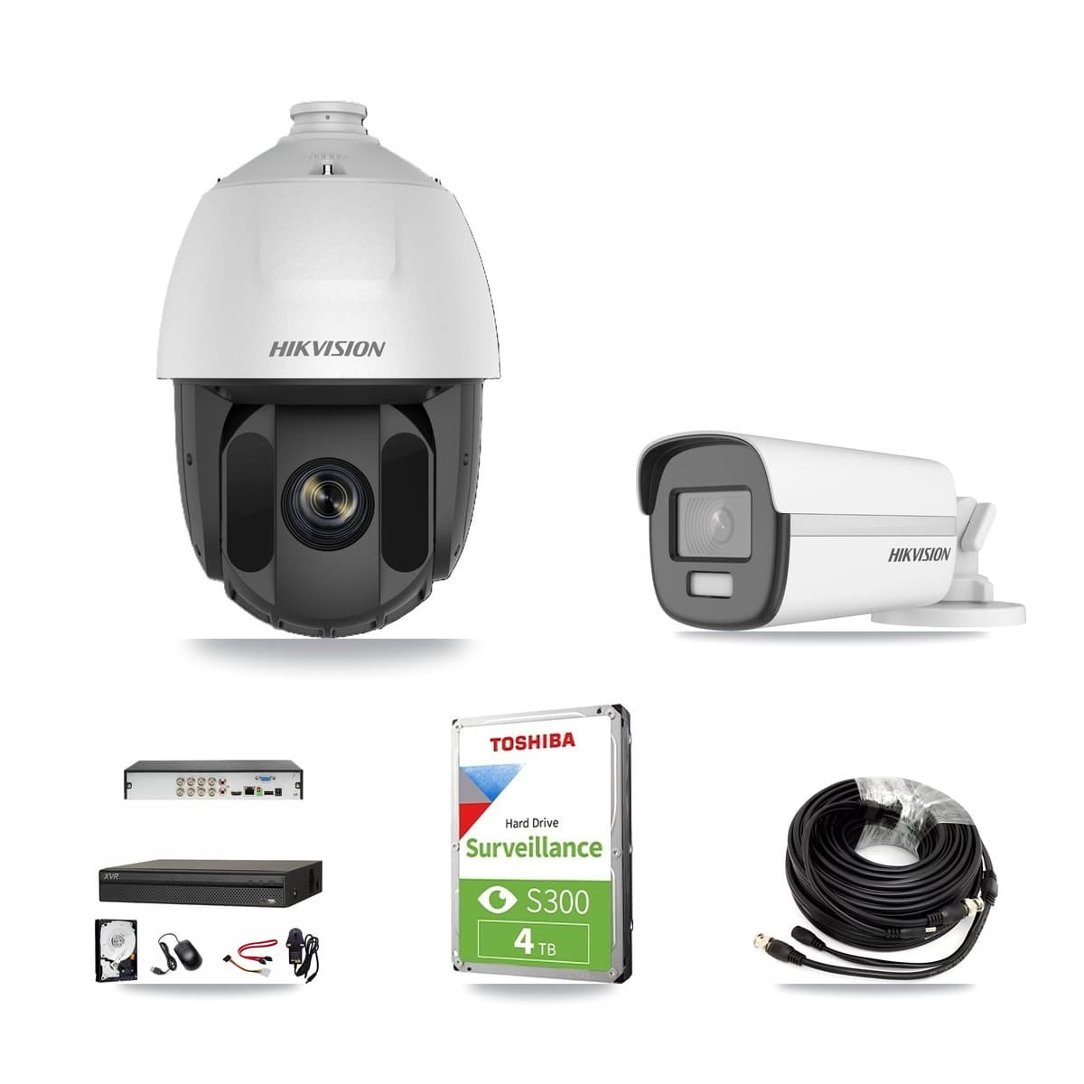 Hikvision & Dahua 8-Channel 2MP – 4K CCTV Kit — 1 DS-2AE5225TI 2MP PTZ + 1 DS-2CE12UF3T 4K Bullet Cameras + 4TB Recording (XVR-3108AD Recorder) - Image 1