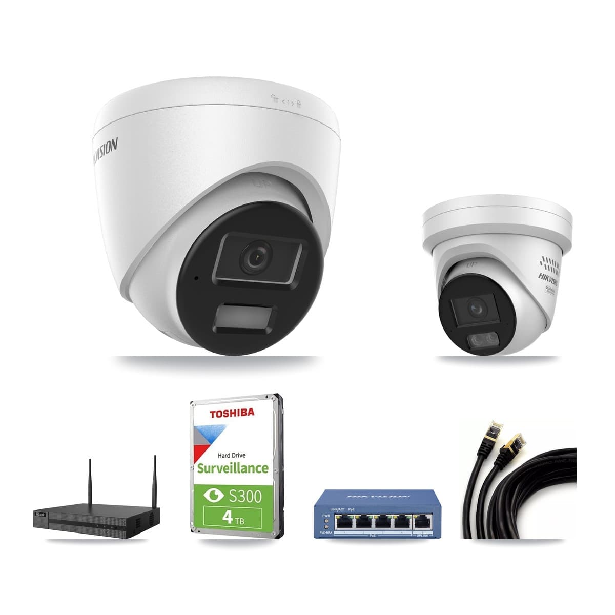 Hikvision & HiLook 4-Channel 4MP CCTV Kit — 1 DS-2CD1343G2 + 1 DS-2CD2347G3 Turret Cameras + 4TB Recording - Image 1