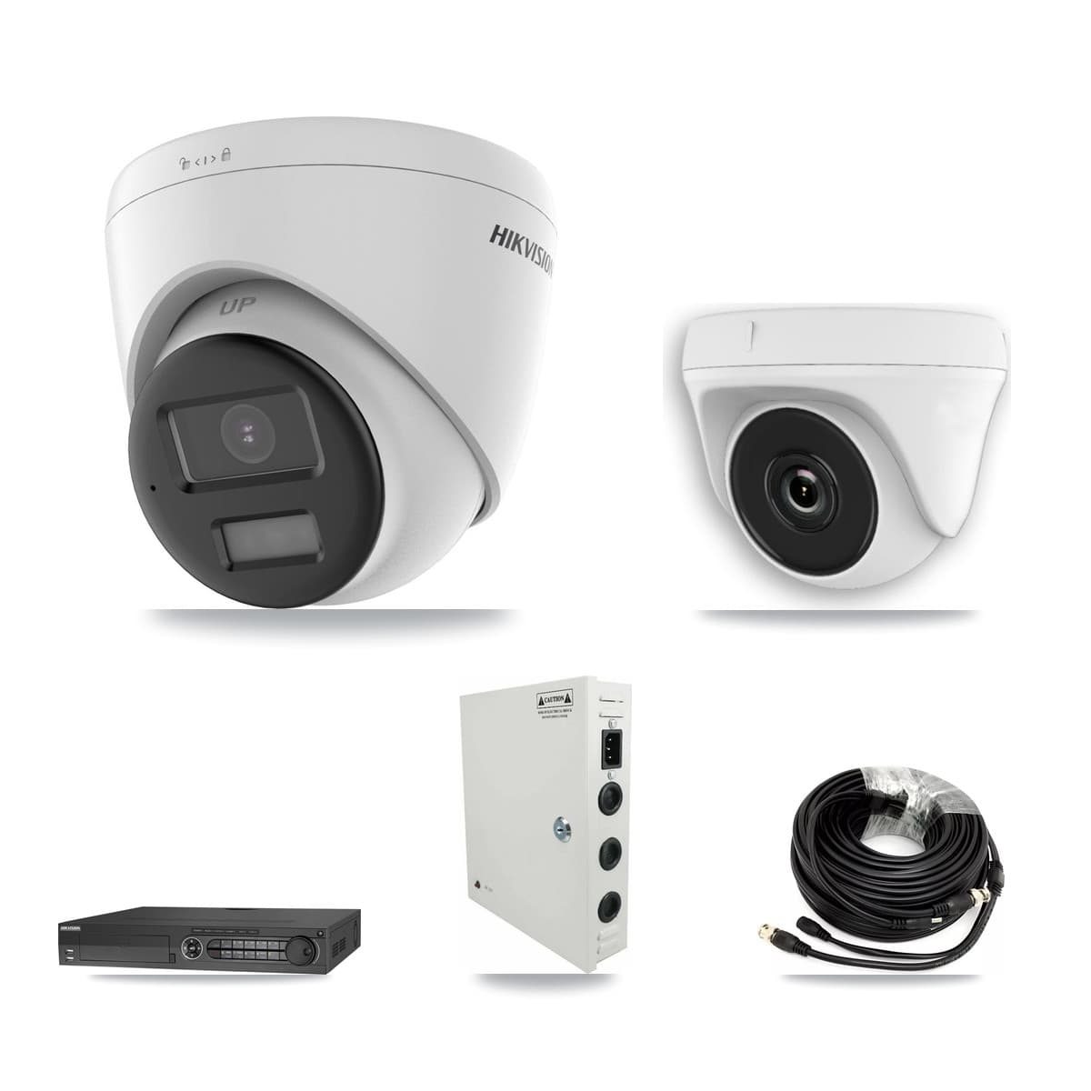 Hikvision 32-Channel 2MP – 5MP CCTV Kit — 16 DS-2CE78K0T-LPTS 5MP Turret + 16 White HDT-2MP-N20W-2.8MM 2MP Dome Cameras + 4× 8TB Recording (DS-7332HQHI-K4 Recorder)