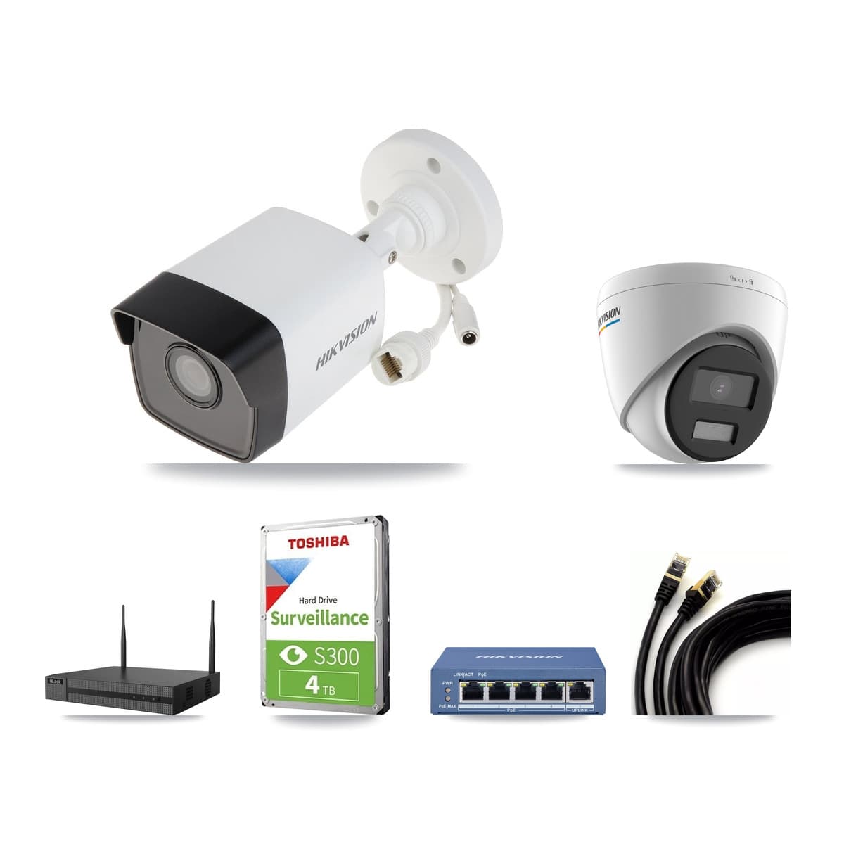 Hikvision & HiLook 4-Channel 2MP – 5MP CCTV Kit — 2 5MP Bullet + 1 2MP Turret Cameras + 4TB Recording - Image 1