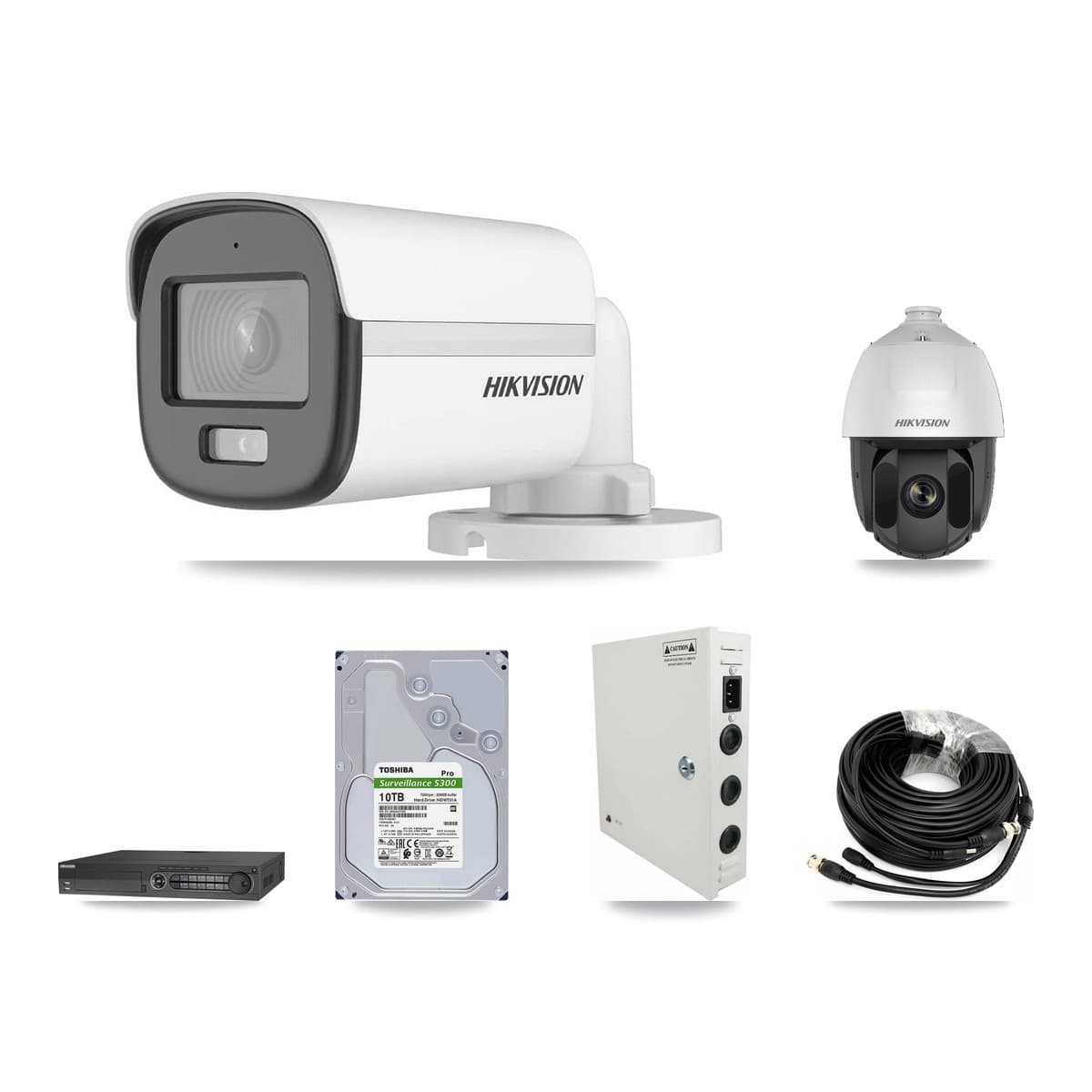 Hikvision 32-Channel 2MP – 5MP CCTV Kit — 1 DS-2AE5225TI 2MP PTZ + 14 DS-2CE12KF0T 5MP Bullet Cameras + 2× 10TB Recording (DS-7332HQHI Recorder) - Image 1