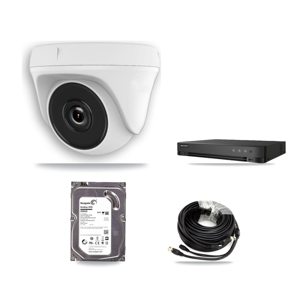 Hikvision 4-Channel 2MP CCTV Kit — 2 White Dome Cameras + 2TB Recording (DS-7204HGHI Recorder)