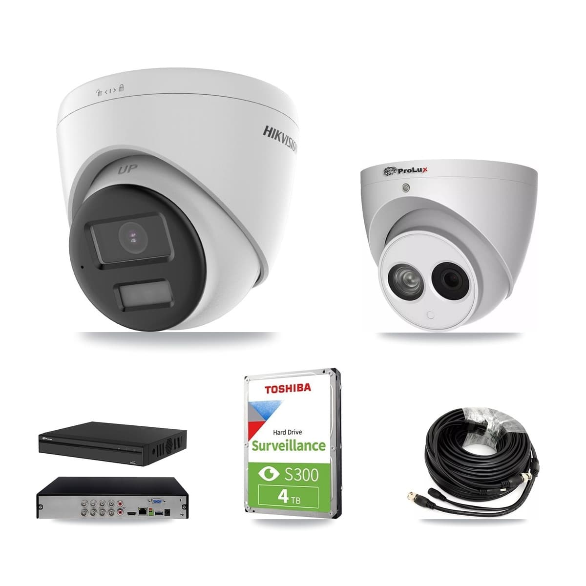 Hikvision & Prolux 8-Channel 4MP – 4K CCTV Kit — 1 DS-2CE78U0T 4K + 1 PXC-612C4W-A 4MP Turret Cameras + 4TB Recording (PXD-5108HS Recorder) - Image 1
