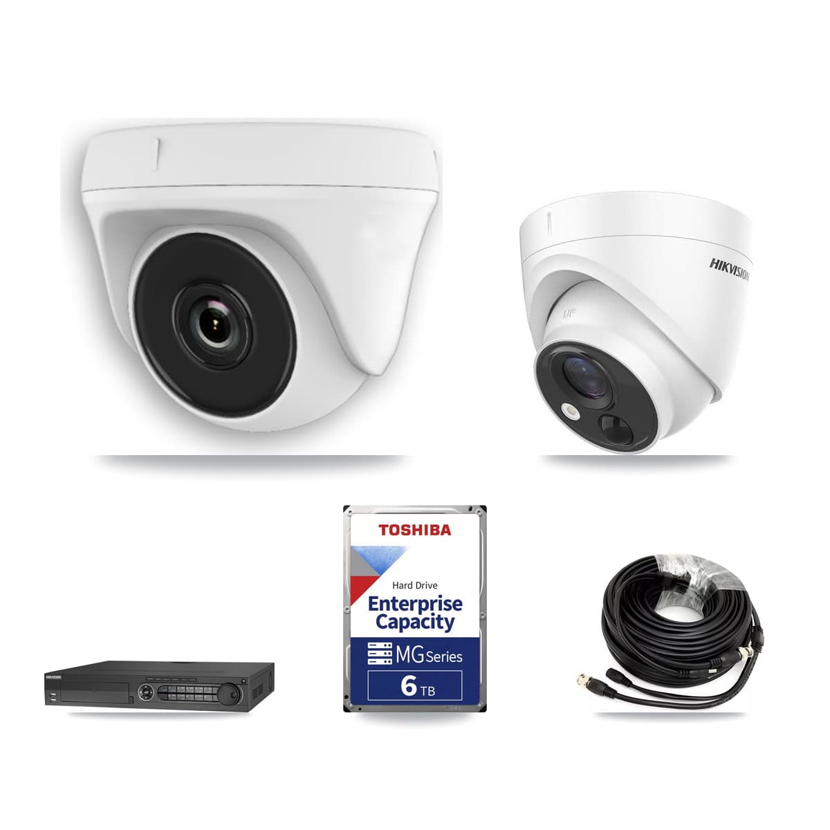 Hikvision 32-Channel 2MP – 5MP CCTV Kit — 2 DS-2CE71H0T 5MP Turret + 5 White HDT-2MP-N20W 2MP Dome Cameras + 6TB Recording (DS-7332HQHI Recorder) - Image 1