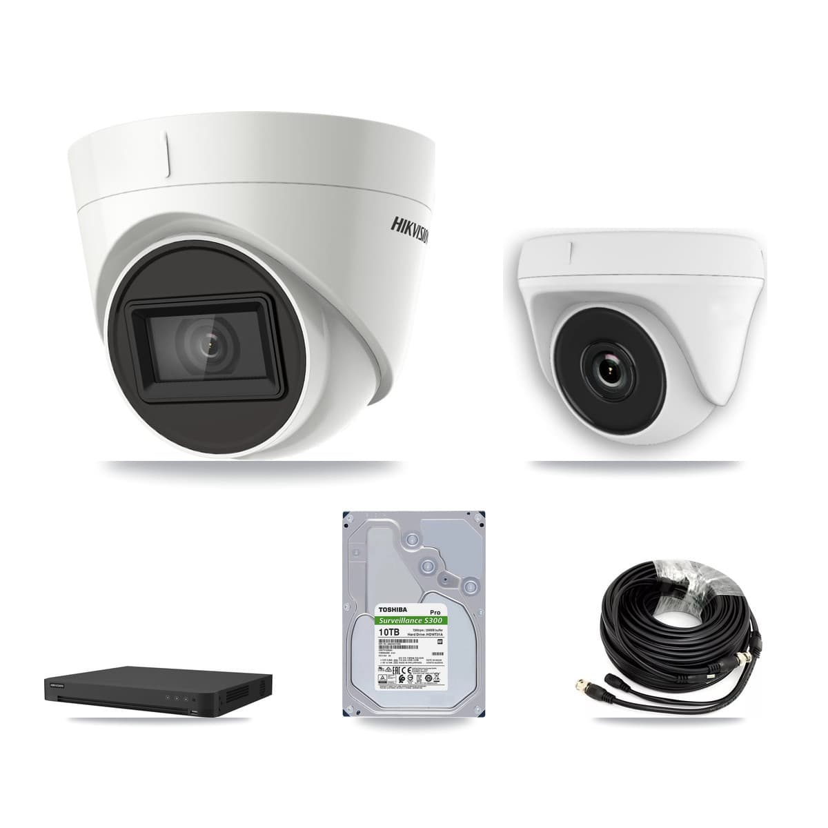Hikvision 16-Channel 2MP – 4K CCTV Kit — 7 DS-2CE78U1T 4K Turret + 1 White HDT-2MP-N20W 2MP Dome Cameras + 2× 10TB Recording - Image 1