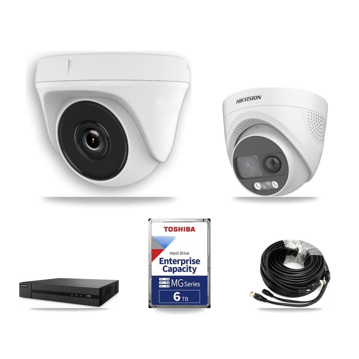 Hikvision 8-Channel 2MP – 5MP CCTV Kit — 2 DS-2CE72KF3T 5MP Turret + 5 White HDT-2MP-N20W 2MP Dome Cameras + 6TB Recording (DVR-8CH Recorder) - Image 1