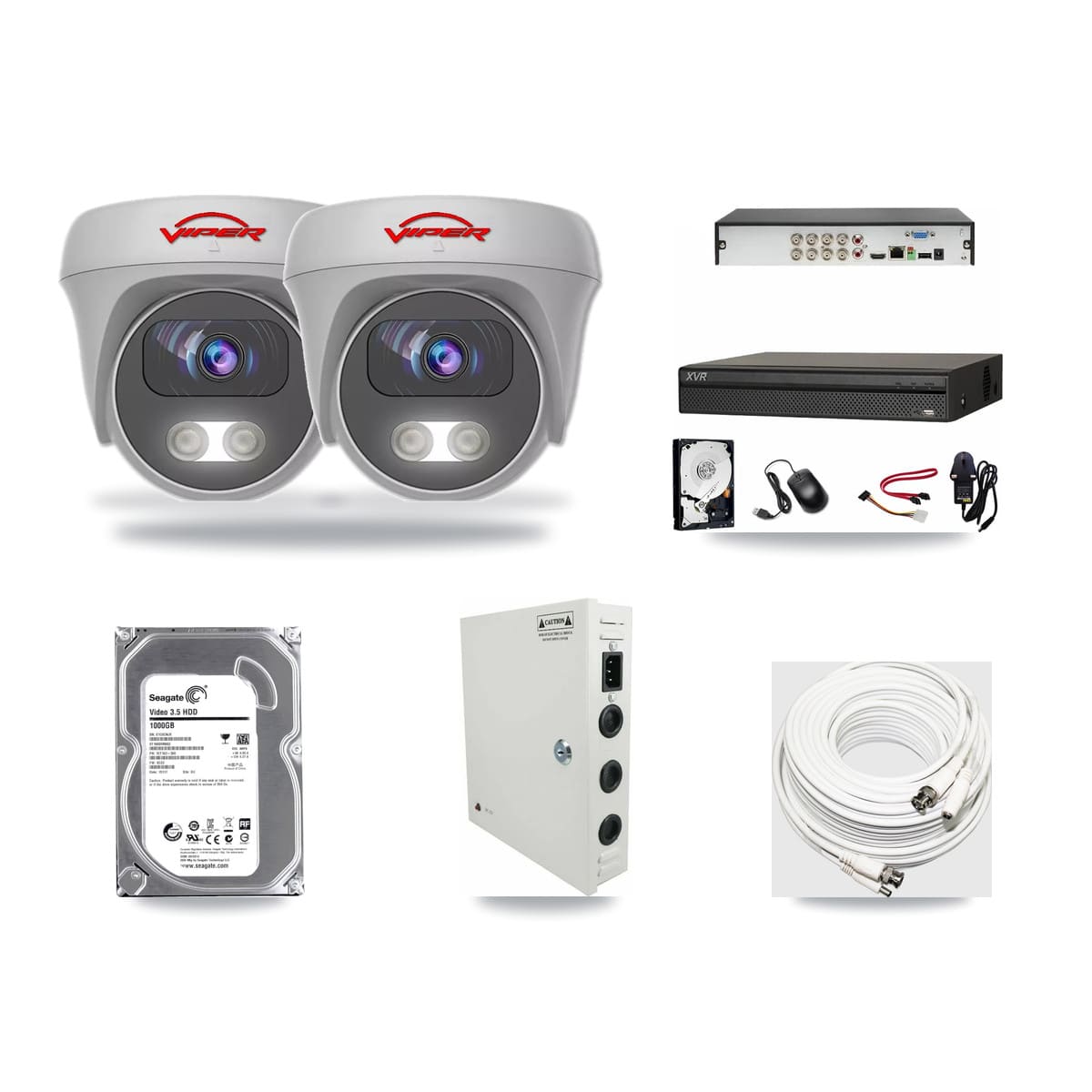 8-Channel 5MP CCTV Kit — 2 White Viper Cameras + 1TB Recording (XVR-3108AD Recorder) - Image 1