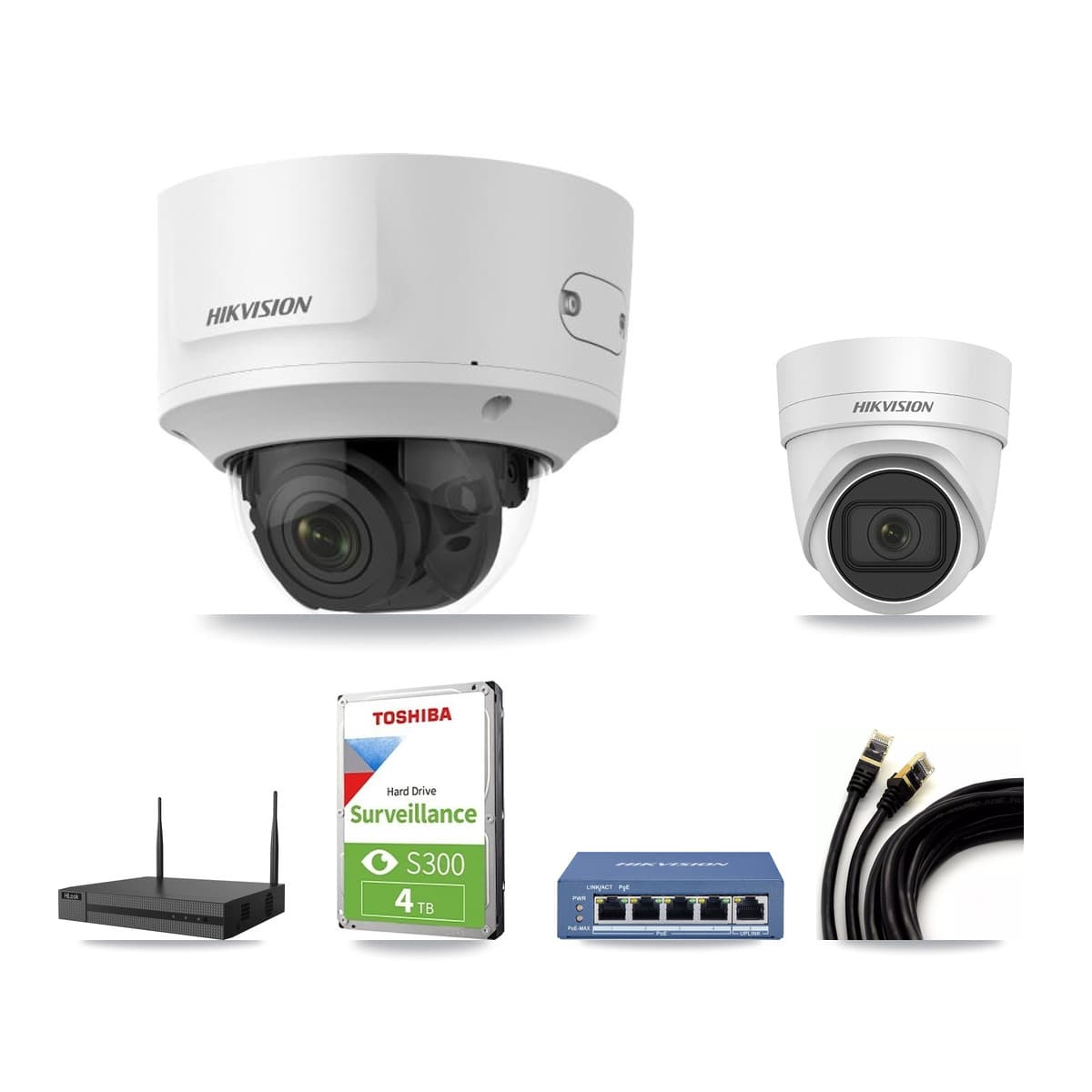 Hikvision & HiLook 4-Channel 2MP – 4MP CCTV Kit — 1 2MP Dome + 1 4MP Turret Cameras + 4TB Recording - Image 1
