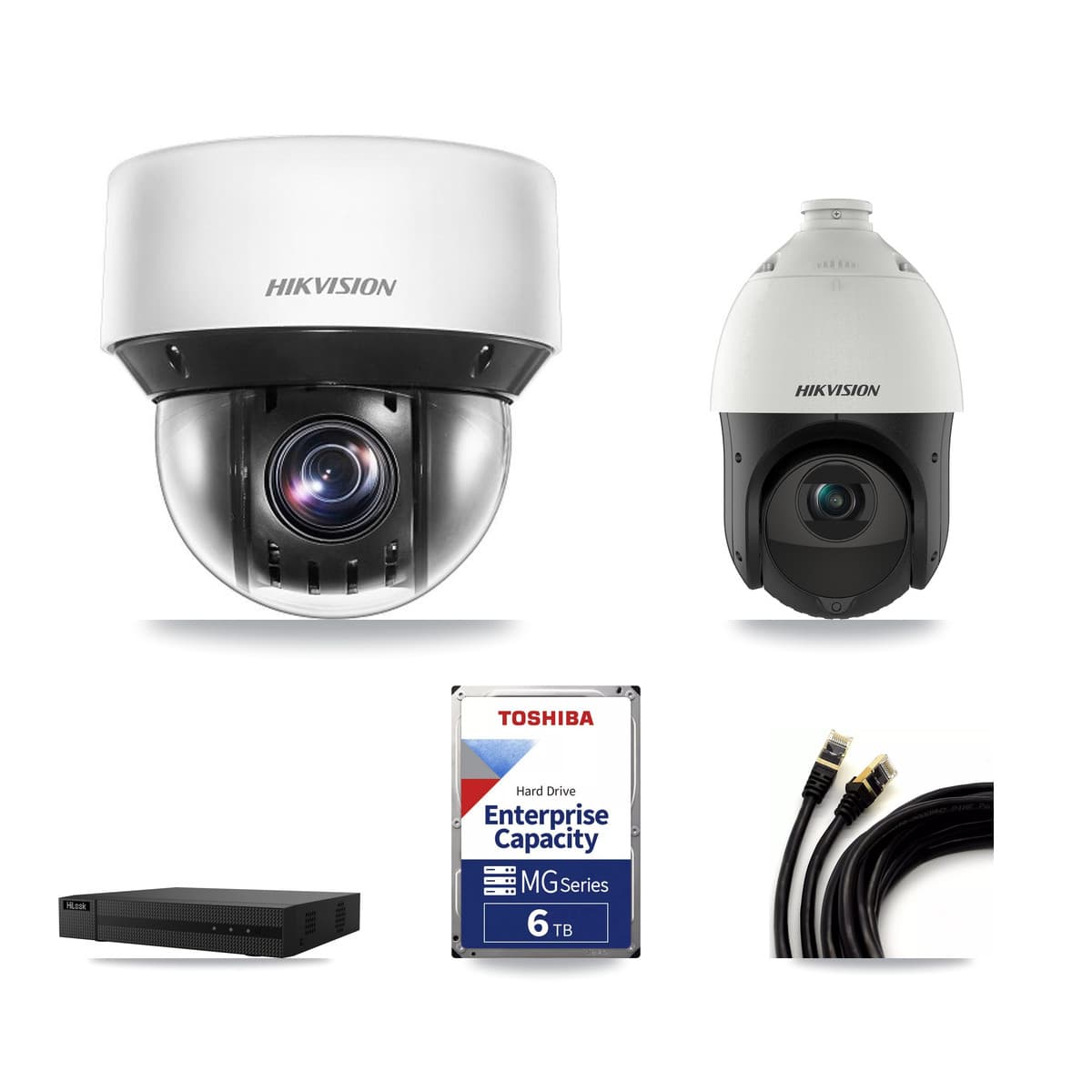 Hikvision & HiLook 8-Channel 4MP CCTV Kit — 1 DS-2DE4425IW + 6 DS-2DE4A425IW PTZ Cameras + 6TB Recording (NVR-108MH-D Recorder) - Image 1