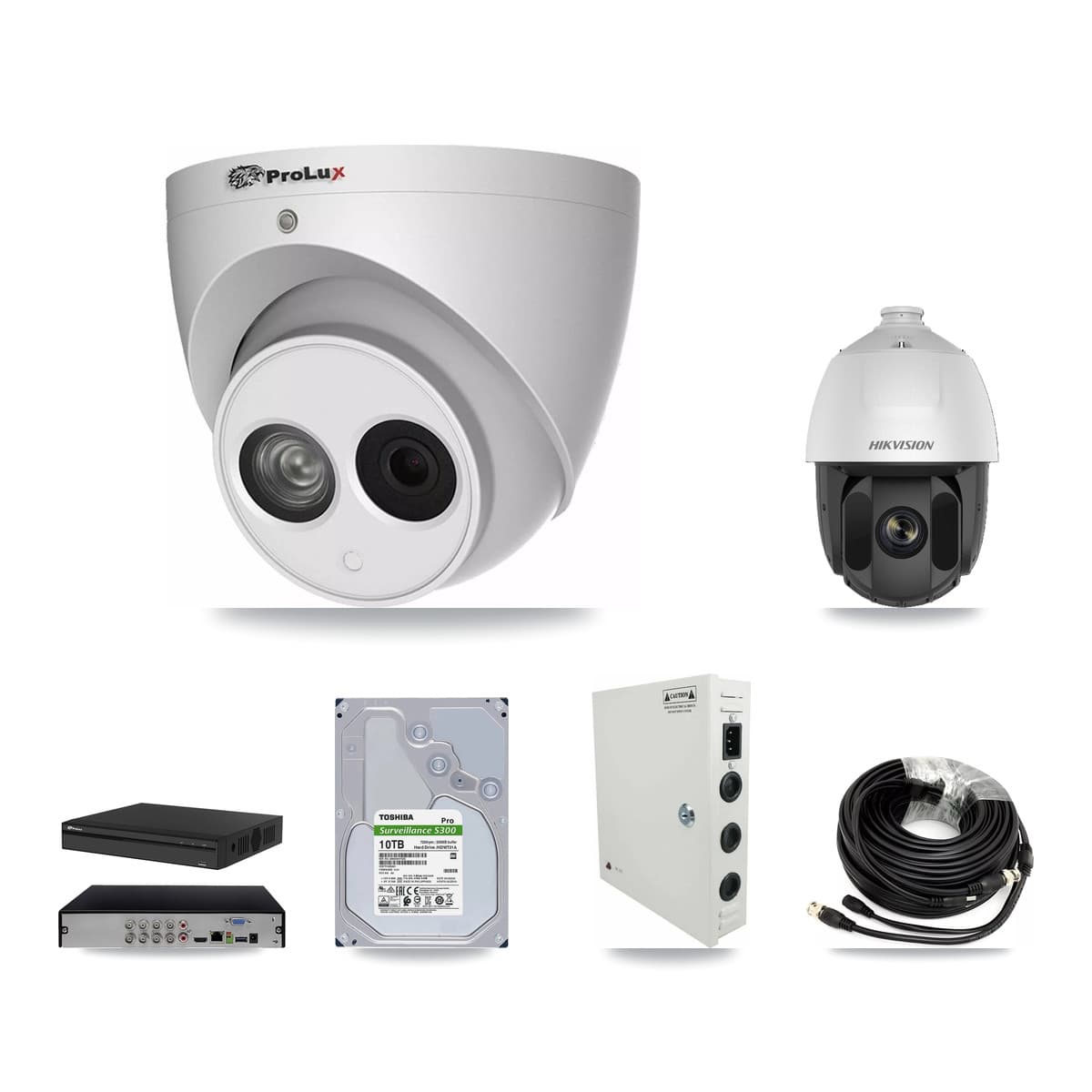 Hikvision & Prolux 8-Channel 2MP – 4MP CCTV Kit — 1 2MP PTZ + 7 4MP Turret Cameras + 10TB Recording (PXD-5108HS Recorder) - Image 1