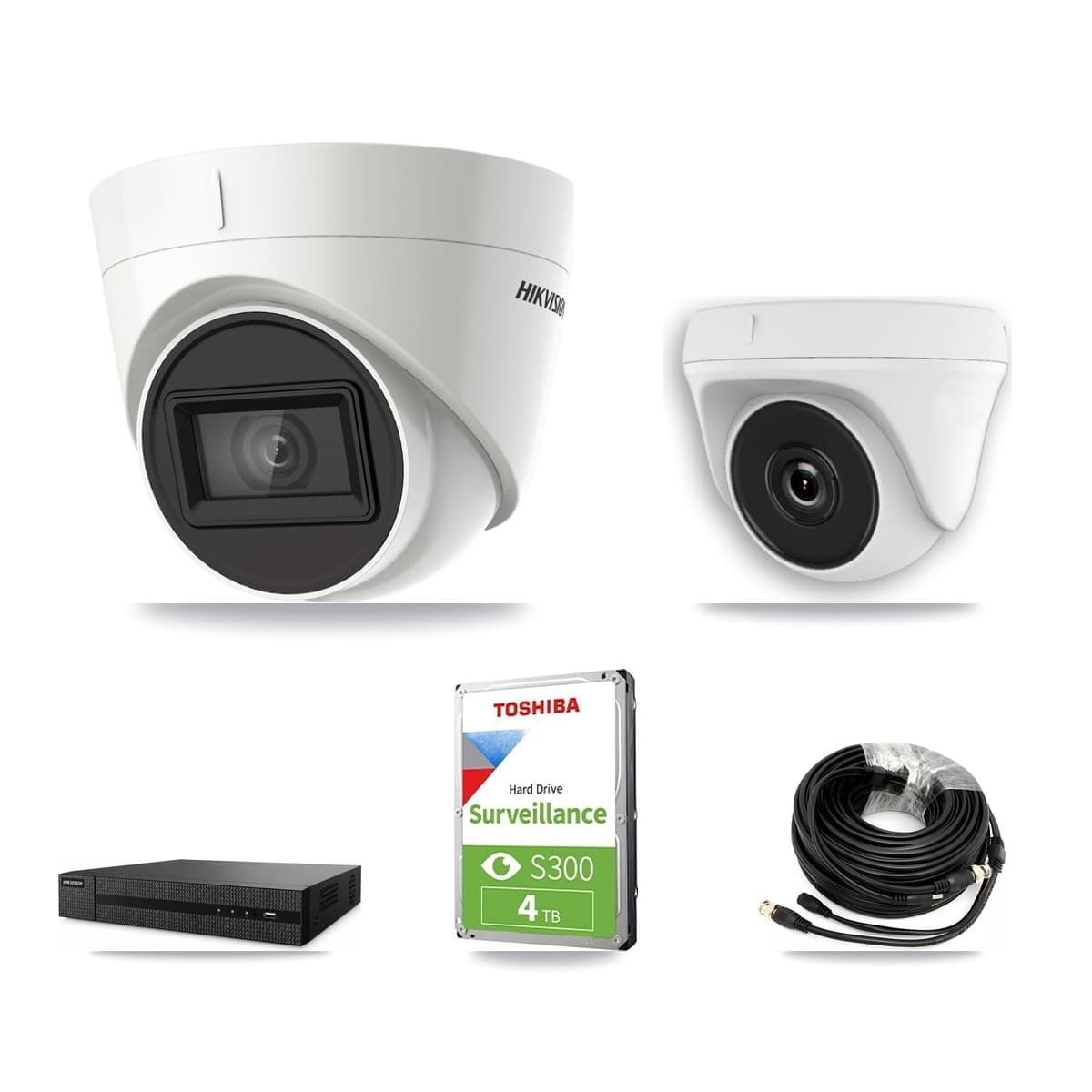 Hikvision 8-Channel 2MP – 4K CCTV Kit — 3 DS-2CE78U1T 4K Turret + 1 White HDT-2MP-N20W 2MP Dome Cameras + 4TB Recording - Image 1
