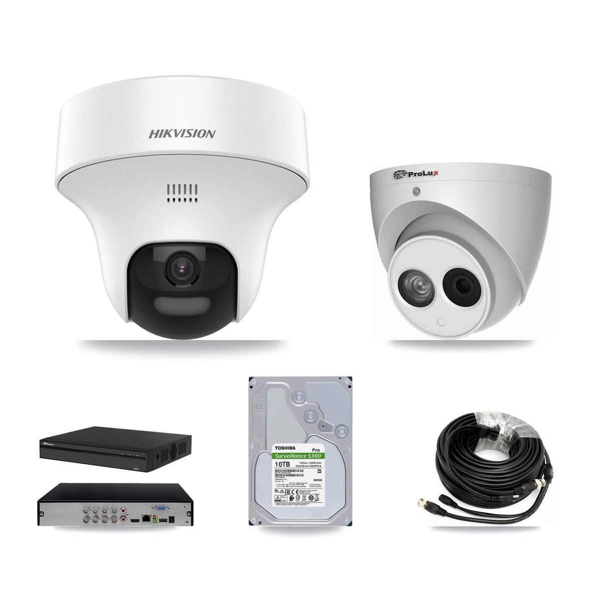 Hikvision & Prolux 8-Channel 4MP – 5MP CCTV Kit — 7 DS-2CE70K0T 5MP + 1 PXC-612C4W-A 4MP Turret Cameras + 10TB Recording (PXD-5108HS Recorder)