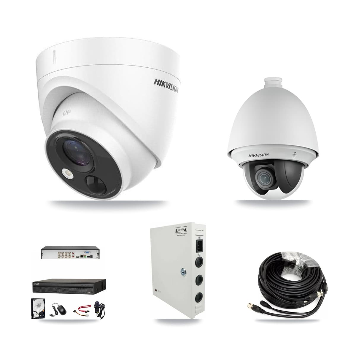 Hikvision & Dahua 8-Channel 2MP – 5MP CCTV Kit — 1 DS-2AE4225T 2MP PTZ + 6 DS-2CE71H0T 5MP Turret Cameras + 8TB Recording - Image 1