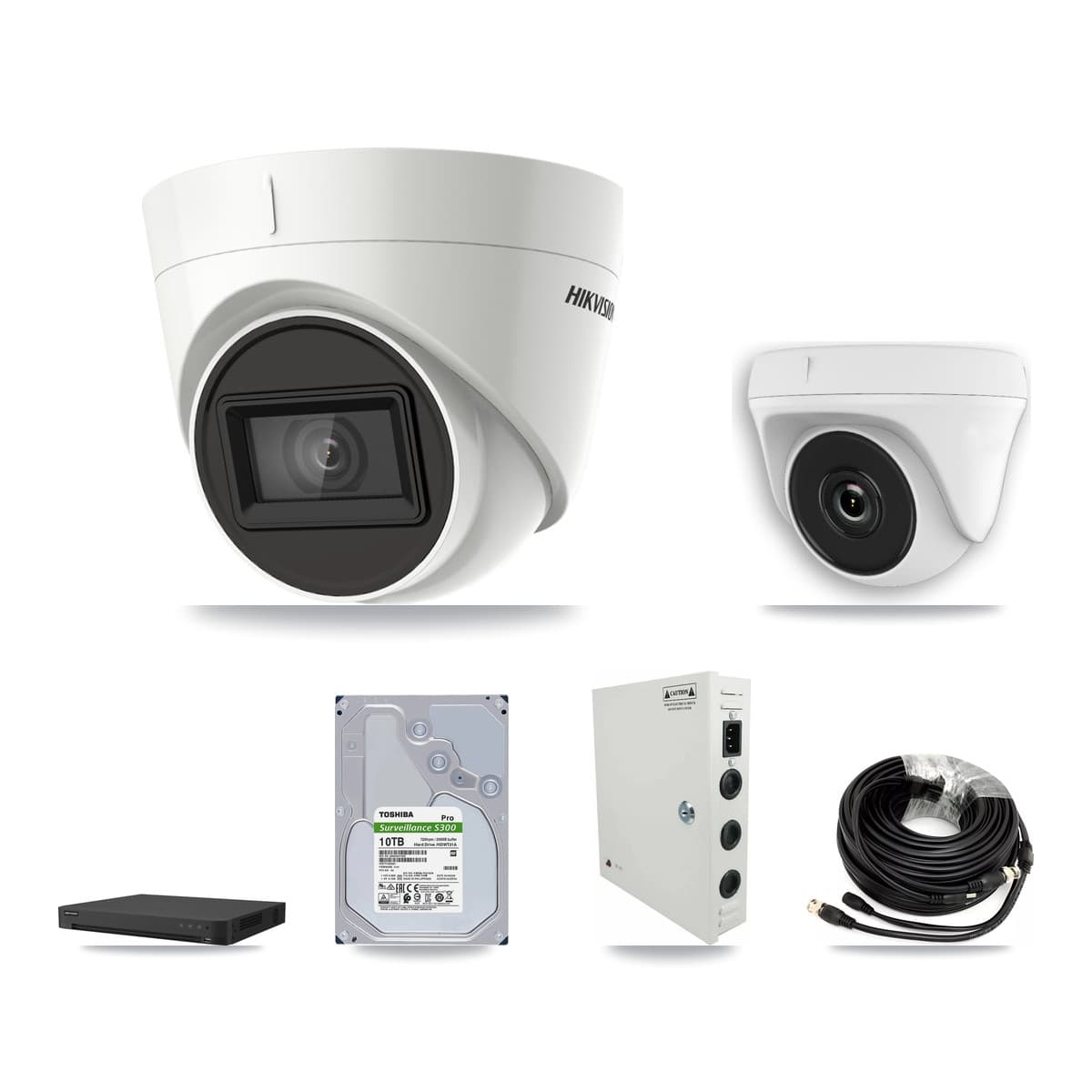 Hikvision 16-Channel 2MP – 4K CCTV Kit — 6 DS-2CE78U1T 4K Turret + 6 White HDT-2MP-N20W 2MP Dome Cameras + 2× 10TB Recording - Image 1