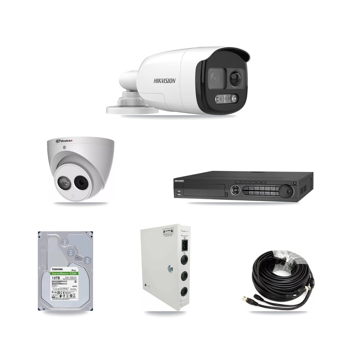 Hikvision & Prolux 32-Channel 4MP – 5MP CCTV Kit — 31 DS-2CE12KF3T 5MP Bullet + 1 PXC-612C4W-A 4MP Turret Cameras + 4× 10TB Recording (DS-7332HQHI Recorder)