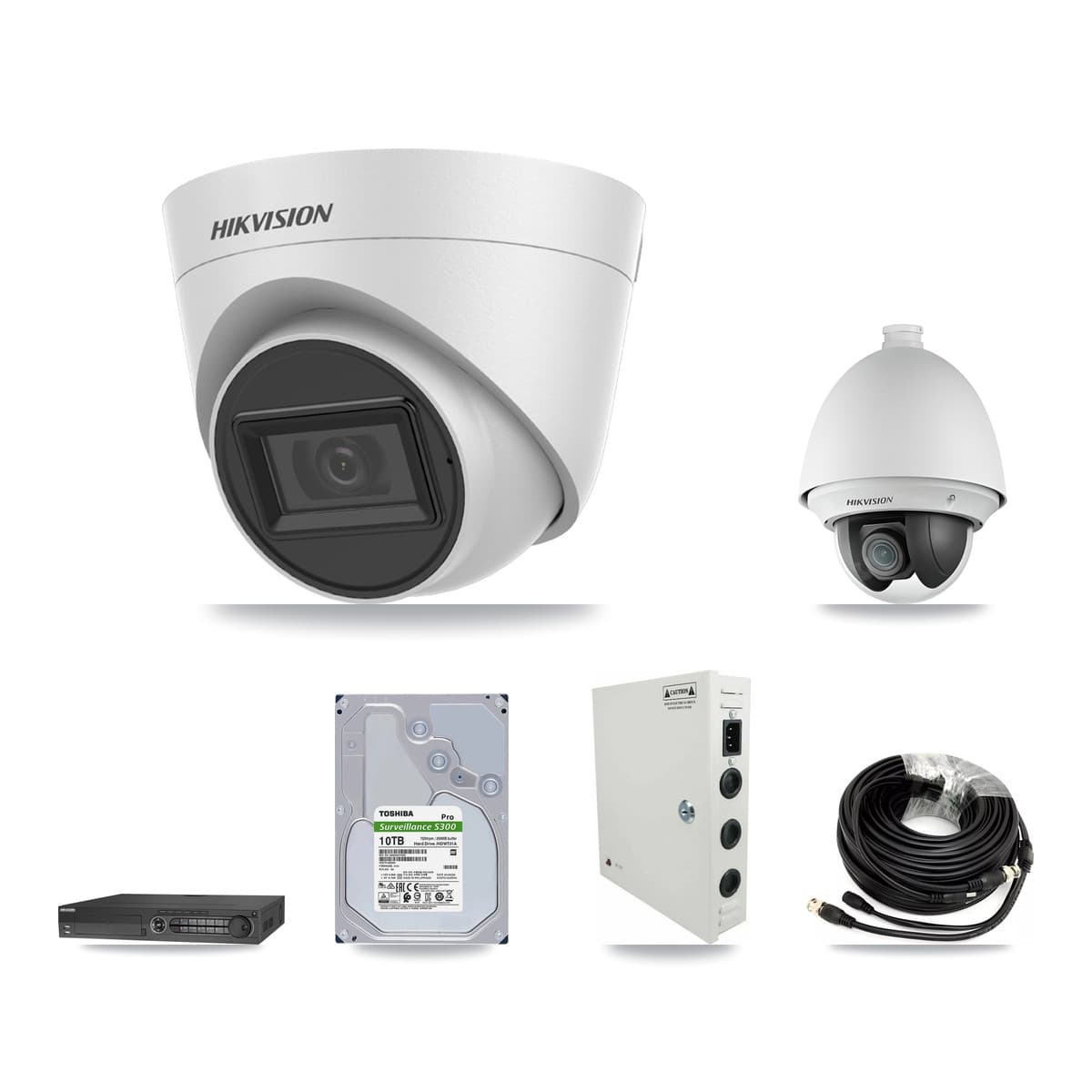 Hikvision 32-Channel 2MP – 5MP CCTV Kit — 1 2MP PTZ + 23 White 5MP Turret Cameras + 3× 10TB Recording