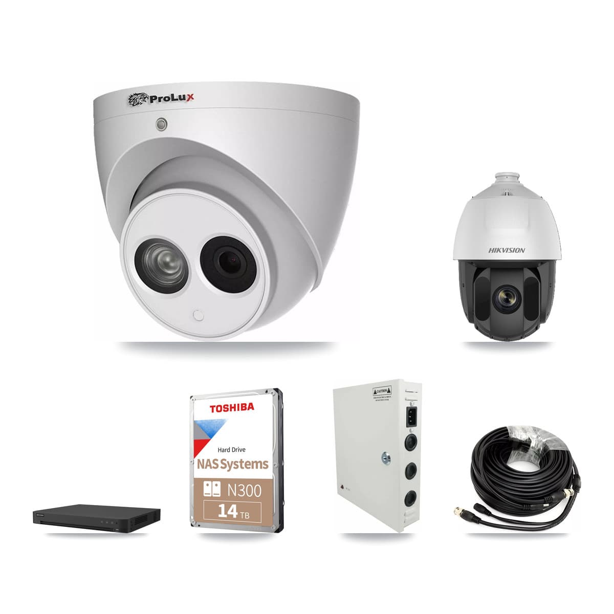 Hikvision & Prolux 16-Channel 2MP – 4MP CCTV Kit — 4 2MP PTZ + 9 4MP Turret Cameras + 14TB Recording - Image 1