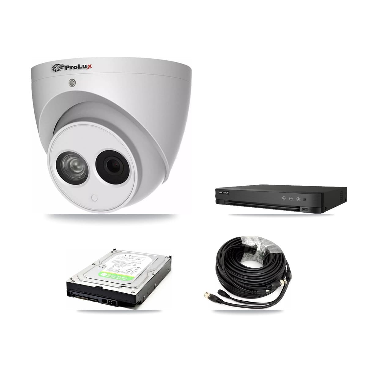 Prolux & Hikvision 8-Channel 4MP CCTV Kit — 1 PXC-612C4W-A-POC Turret Camera + 1TB Recording (IDS-7208HUHI-M1/E Recorder)