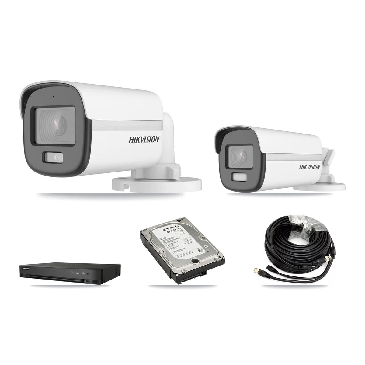 Hikvision 4-Channel 5MP – 4K CCTV Kit — 2 DS-2CE12KF0T 5MP + 1 DS-2CE12UF3T 4K Bullet Cameras + 5TB Recording (DS-7204HUHI Recorder) - Image 1