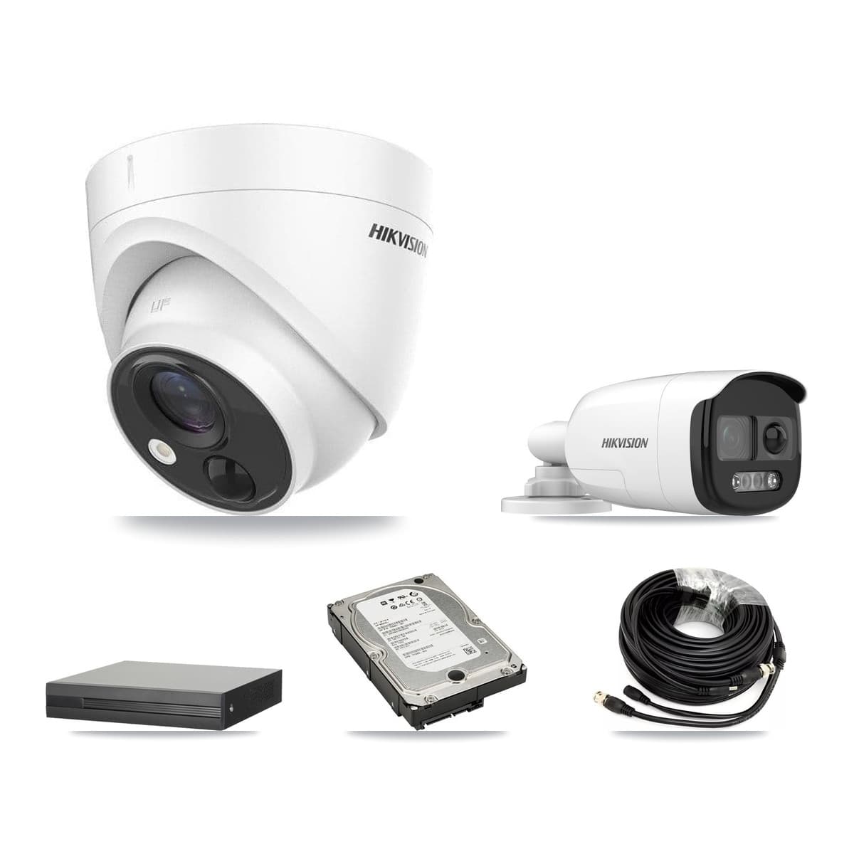 Hikvision 4-Channel 5MP CCTV Kit — 1 DS-2CE12KF3T Bullet + 3 DS-2CE71H0T Turret Cameras + 5TB Recording (XVR-3104HS Recorder) - Image 1