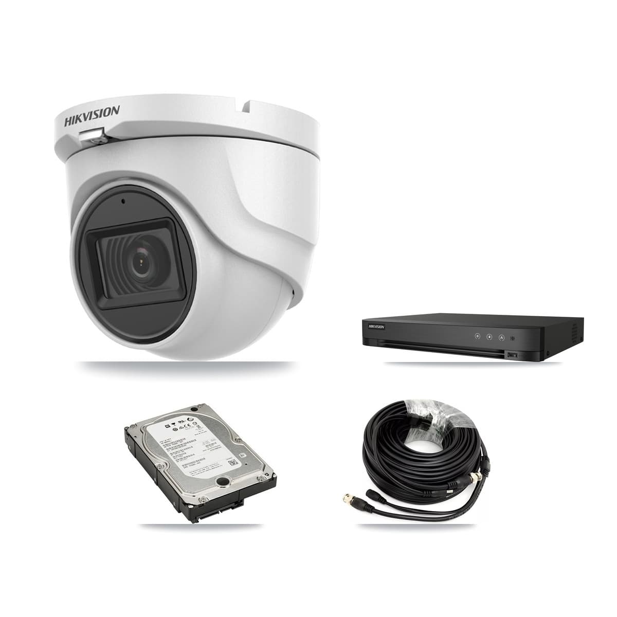 Hikvision 4-Channel 5MP CCTV Kit — 4 DS-2CE76H0T Turret Cameras + 5TB Recording (DS-7204HUHI Recorder) - Image 1