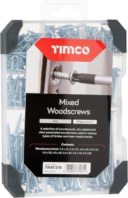 TIMCO Mixed Wood Screws 340pcs Zinc Plated Assortment Tray