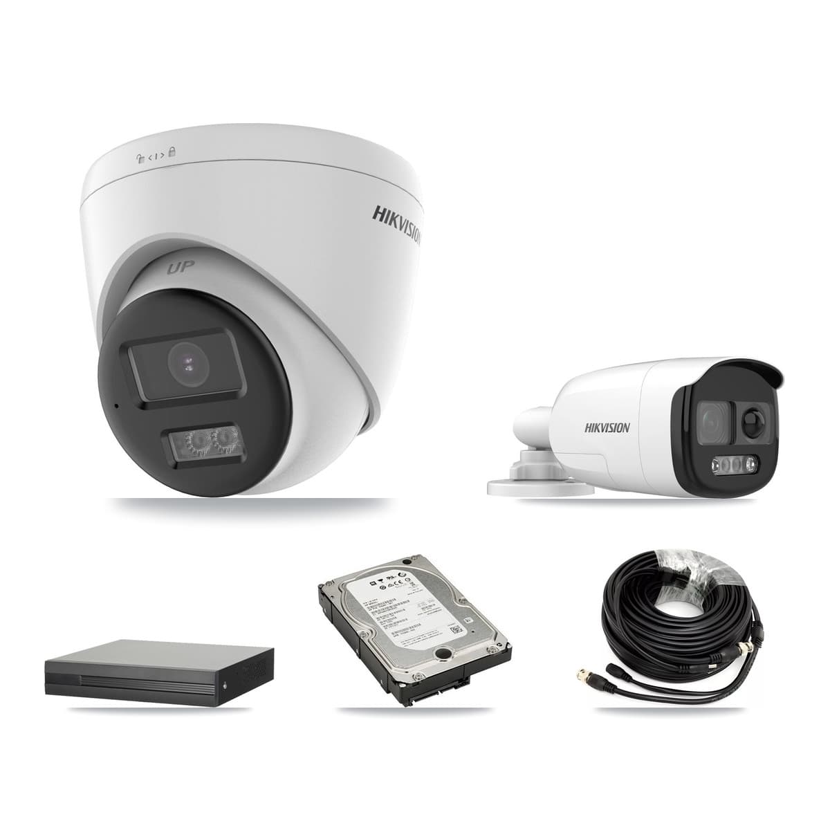 Hikvision 4-Channel 5MP CCTV Kit — 1 DS-2CE12KF3T-PIRXO Bullet + 3 DS-2CE78K0T-LTS Turret Cameras + 5TB Recording (XVR-3104HS-5MP-LITE Recorder) - Image 1