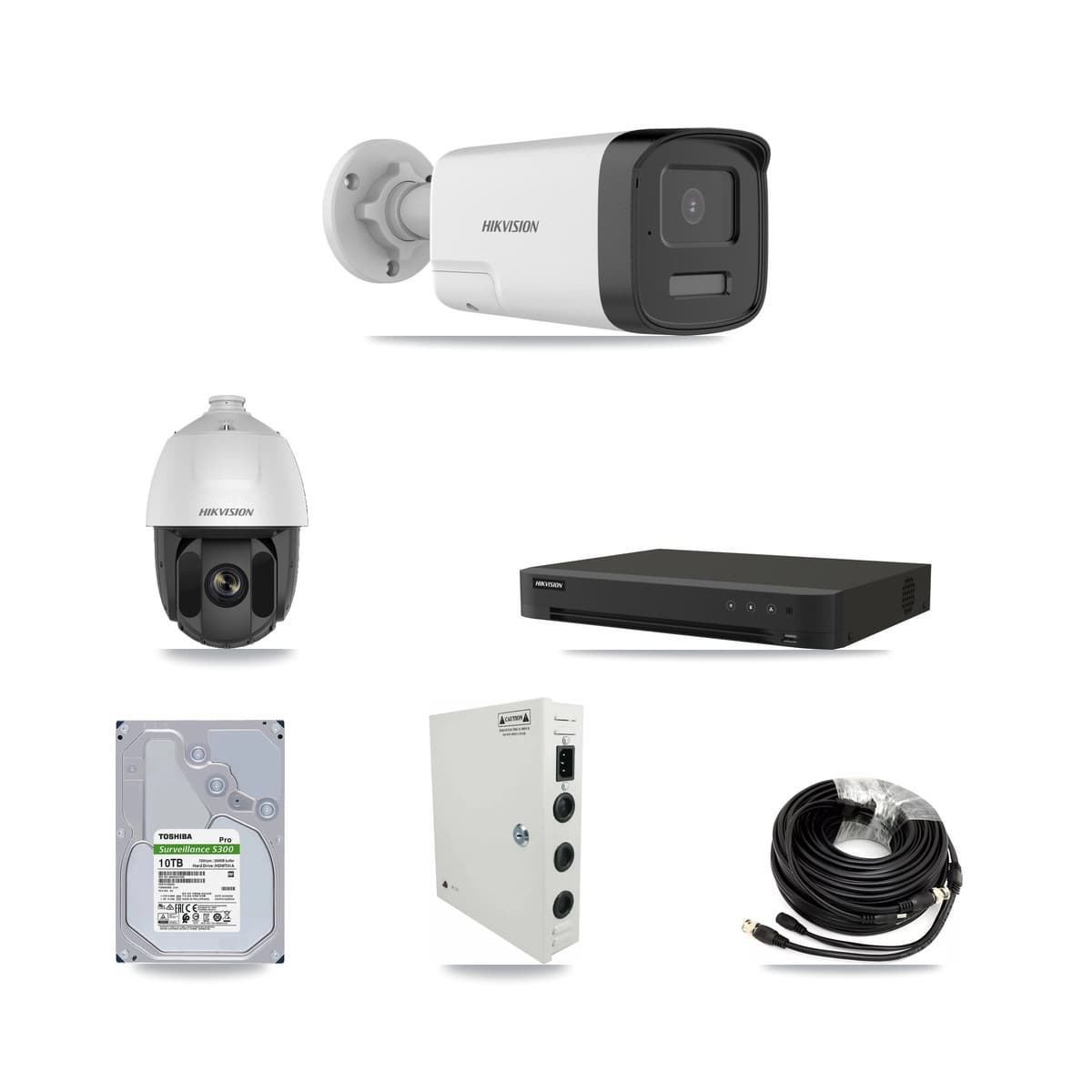 Hikvision 16-Channel 2MP – 5MP CCTV Kit — 1 DS-2AE5225TI 2MP PTZ + 7 DS-2CE17K0T 5MP Bullet Cameras + 10TB Recording (IDS-7216HQHI Recorder)