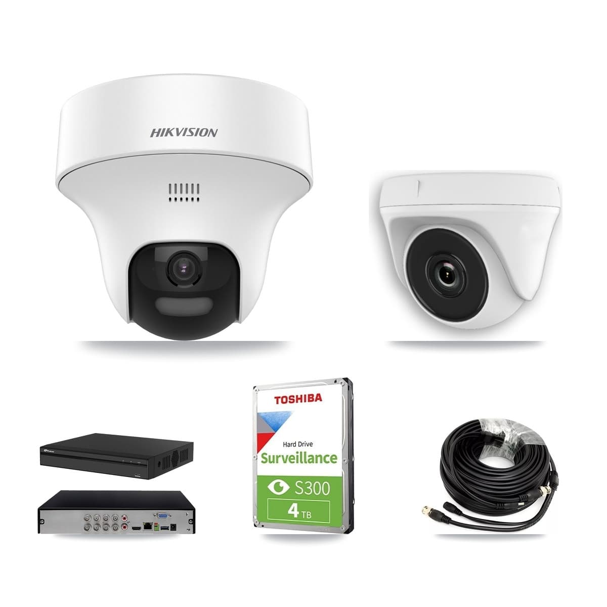 Hikvision & Prolux 8-Channel 2MP – 5MP CCTV Kit — 2 DS-2CE70K0T 5MP Turret + 1 White HDT-2MP-N20W 2MP Dome Cameras + 4TB Recording (PXD-5108HS Recorder) - Image 1