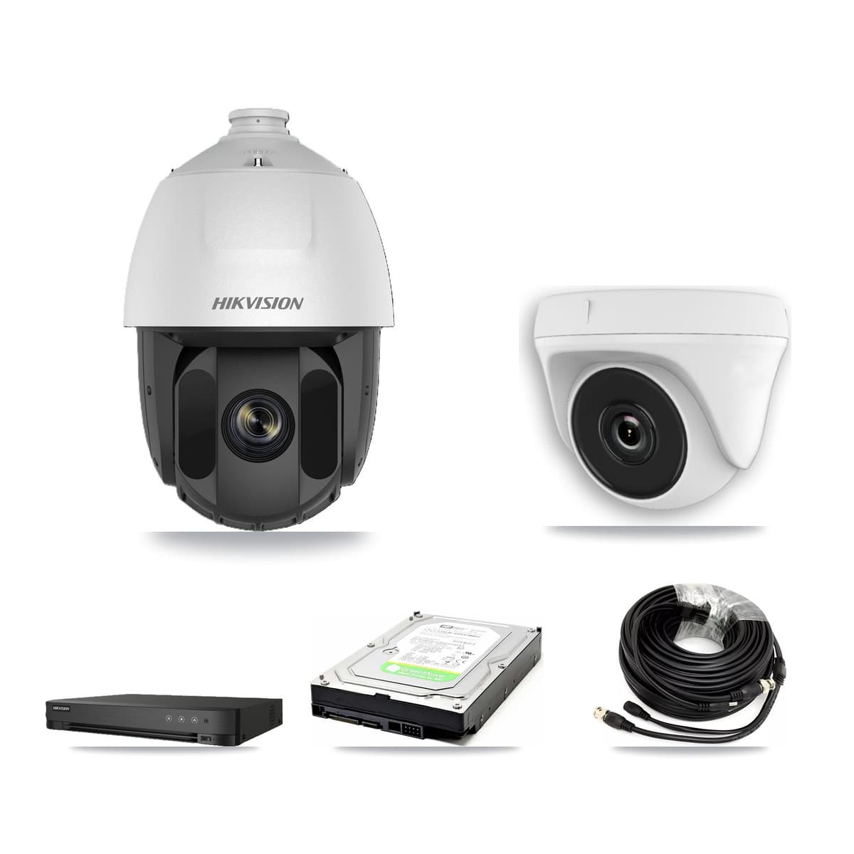 Hikvision 8-Channel 2MP CCTV Kit — 1 DS-2AE5225TI PTZ + 1 White HDT-2MP-N20W Dome Cameras + 1TB Recording (IDS-7208HQHI Recorder) - Image 1