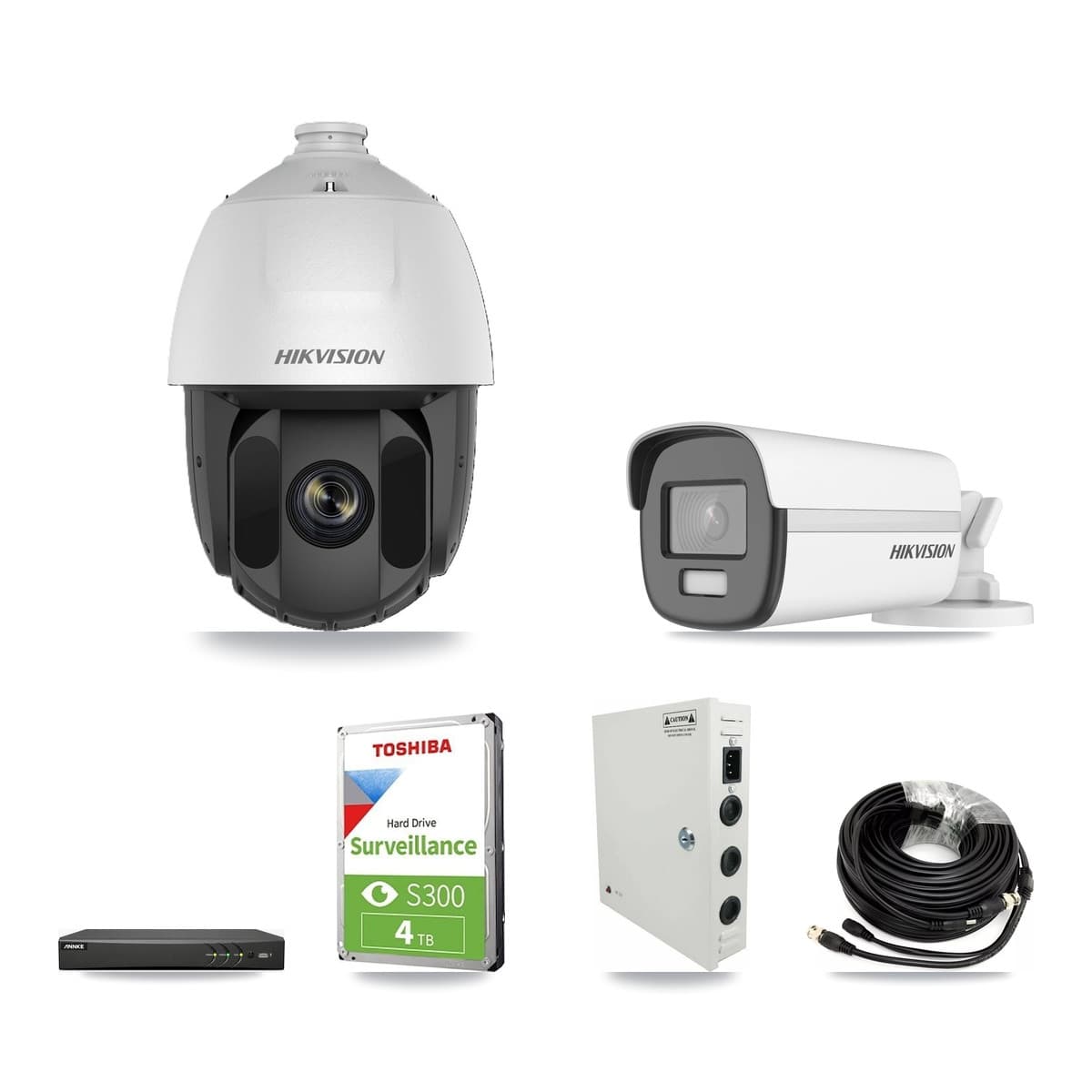 Hikvision & ANNKE 4-Channel 2MP – 4K CCTV Kit — 2 DS-2AE5225TI 2MP PTZ + 1 DS-2CE12UF3T 4K Bullet Cameras + 4TB Recording - Image 1