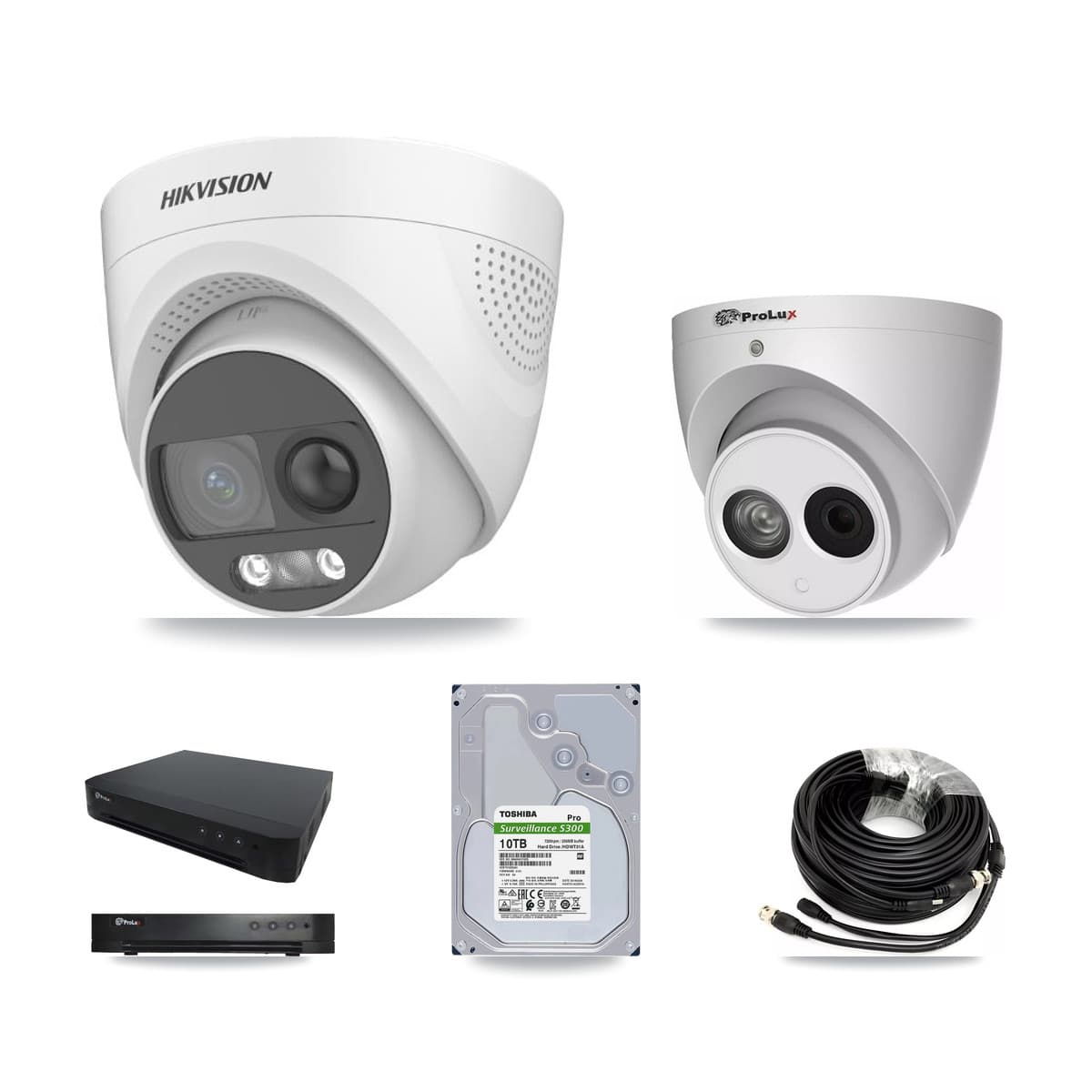 Hikvision & Prolux 16-Channel 4MP – 5MP CCTV Kit — 6 DS-2CE72KF3T 5MP + 1 PXC-612C4W-A 4MP Turret Cameras + 10TB Recording (PXD-8216 Recorder) - Image 1