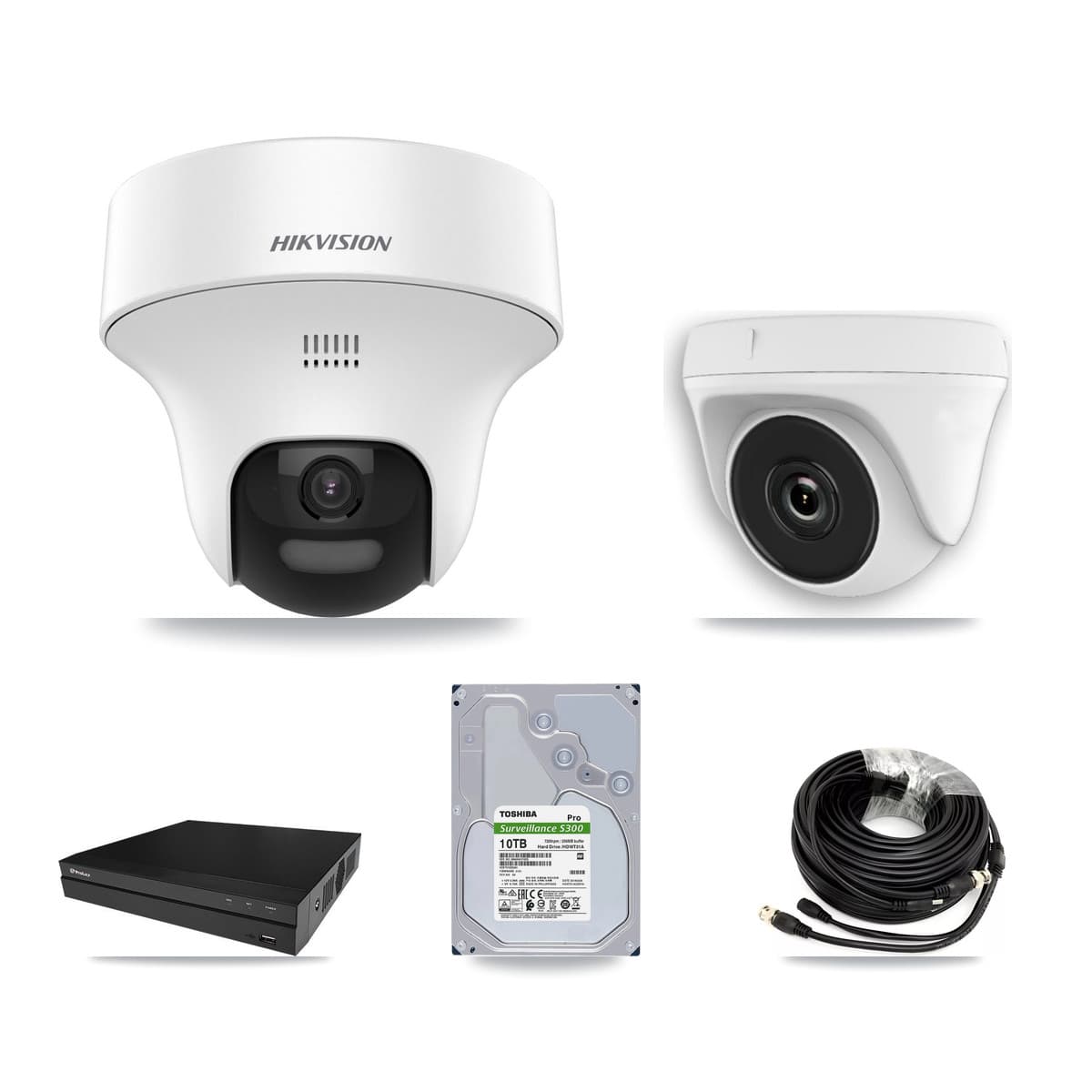 Hikvision & Prolux 8-Channel 2MP – 5MP CCTV Kit — 7 DS-2CE70K0T 5MP Turret + 1 White HDT-2MP-N20W 2MP Dome Cameras + 10TB Recording (PXD-5208AN Recorder) - Image 1