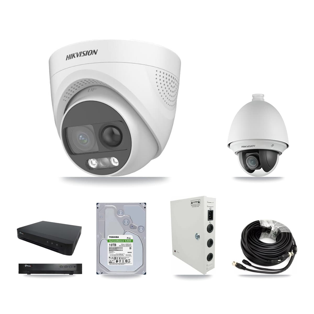 Hikvision & Prolux 16-Channel 2MP – 5MP CCTV Kit — 3 DS-2AE4225T 2MP PTZ + 7 DS-2CE72KF3T 5MP Turret Cameras + 10TB Recording - Image 1
